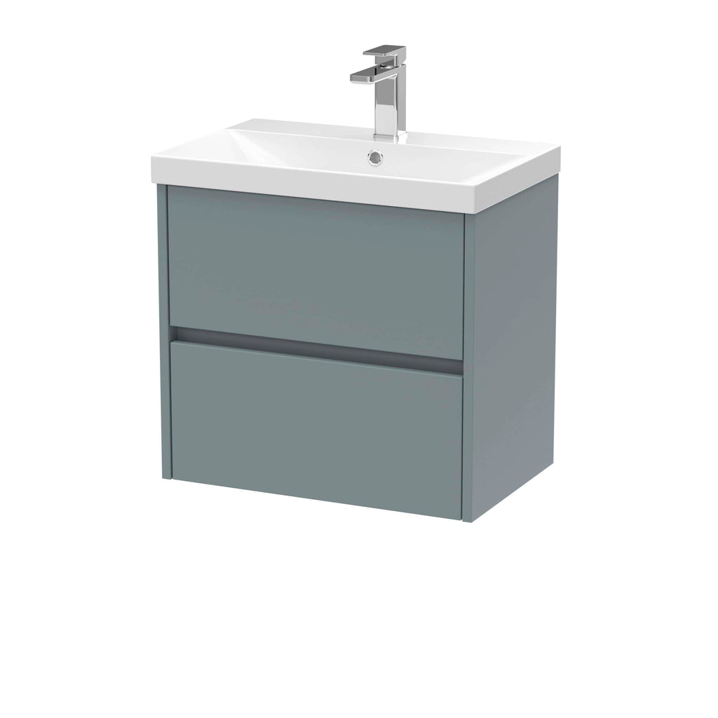 Stylish grey bathroom vanity with integrated wash basin and modern chrome tap, ideal for contemporary bathrooms or en-suites. Compact and functional design perfect for space optimisation.
