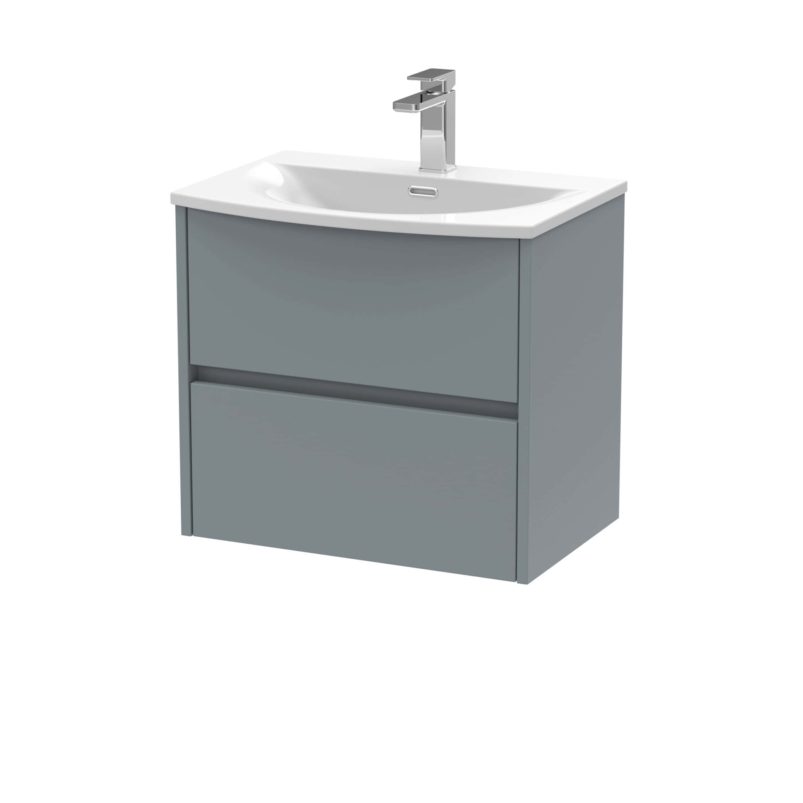 Sleek grey bathroom vanity unit with integrated sink and modern chrome faucet, perfect for contemporary bathroom designs and optimizing space.
