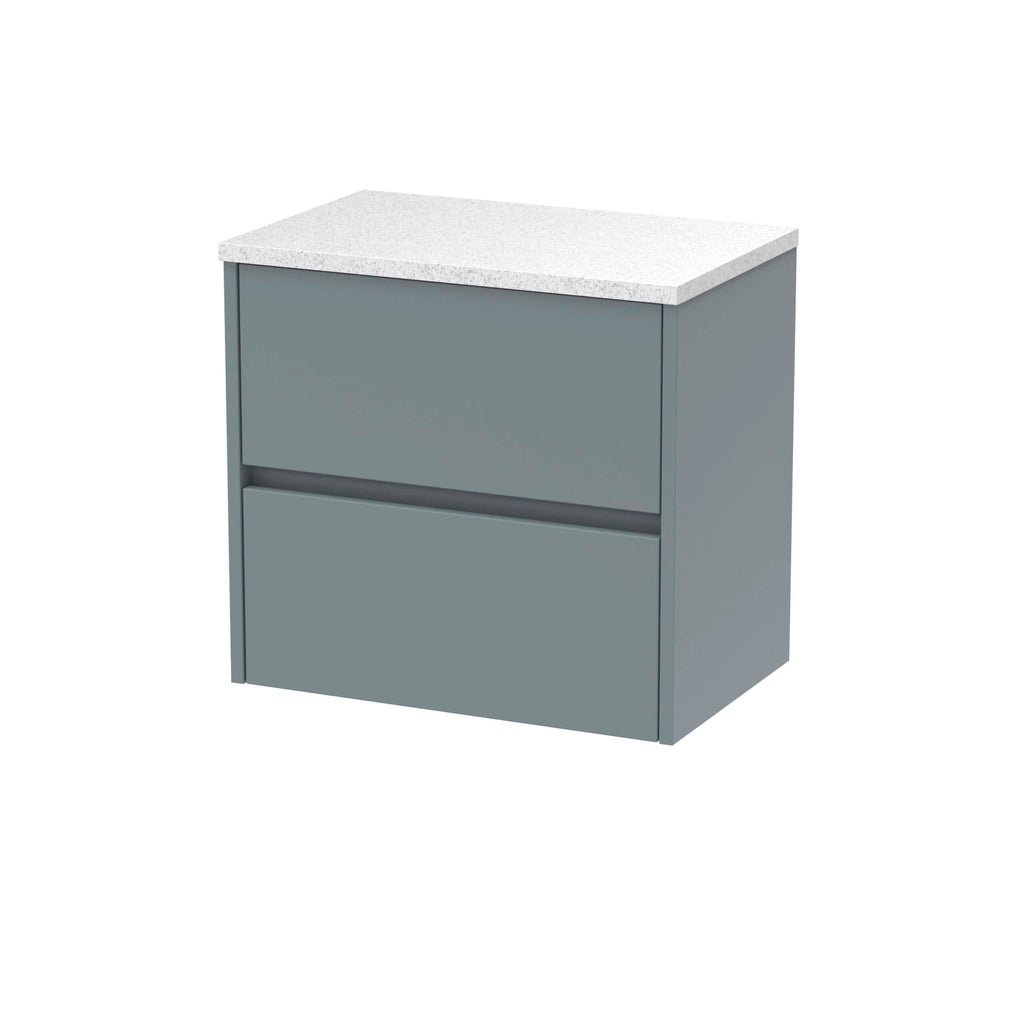 Modern grey bathroom cabinet with a white stone-effect countertop, sleek design, ideal for contemporary bathroom decor, providing ample storage and stylish finish.