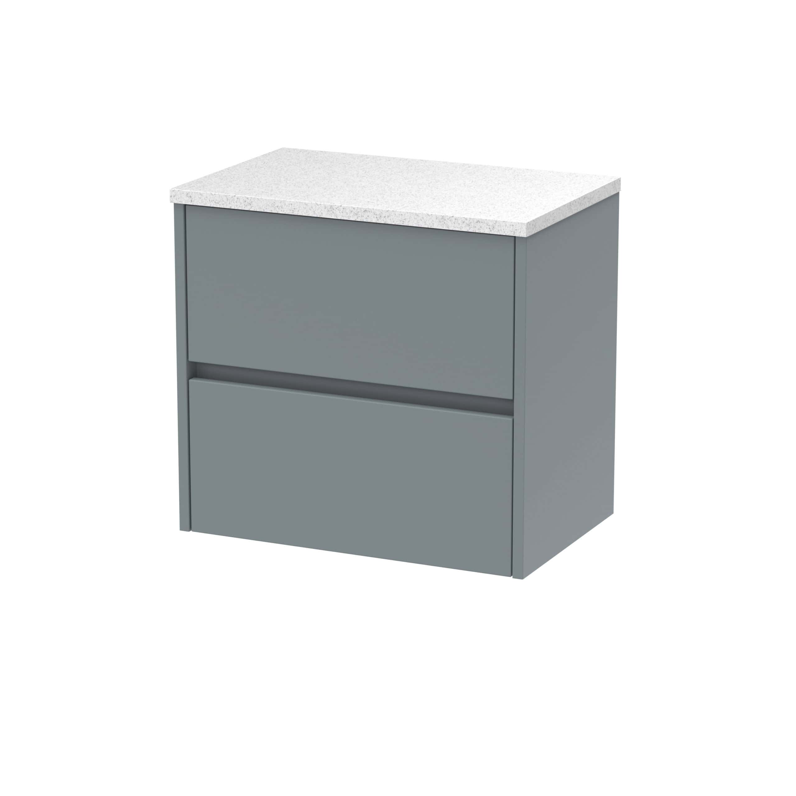 Modern grey bathroom cabinet with a white stone-effect countertop, sleek design, ideal for contemporary bathroom decor, providing ample storage and stylish finish.