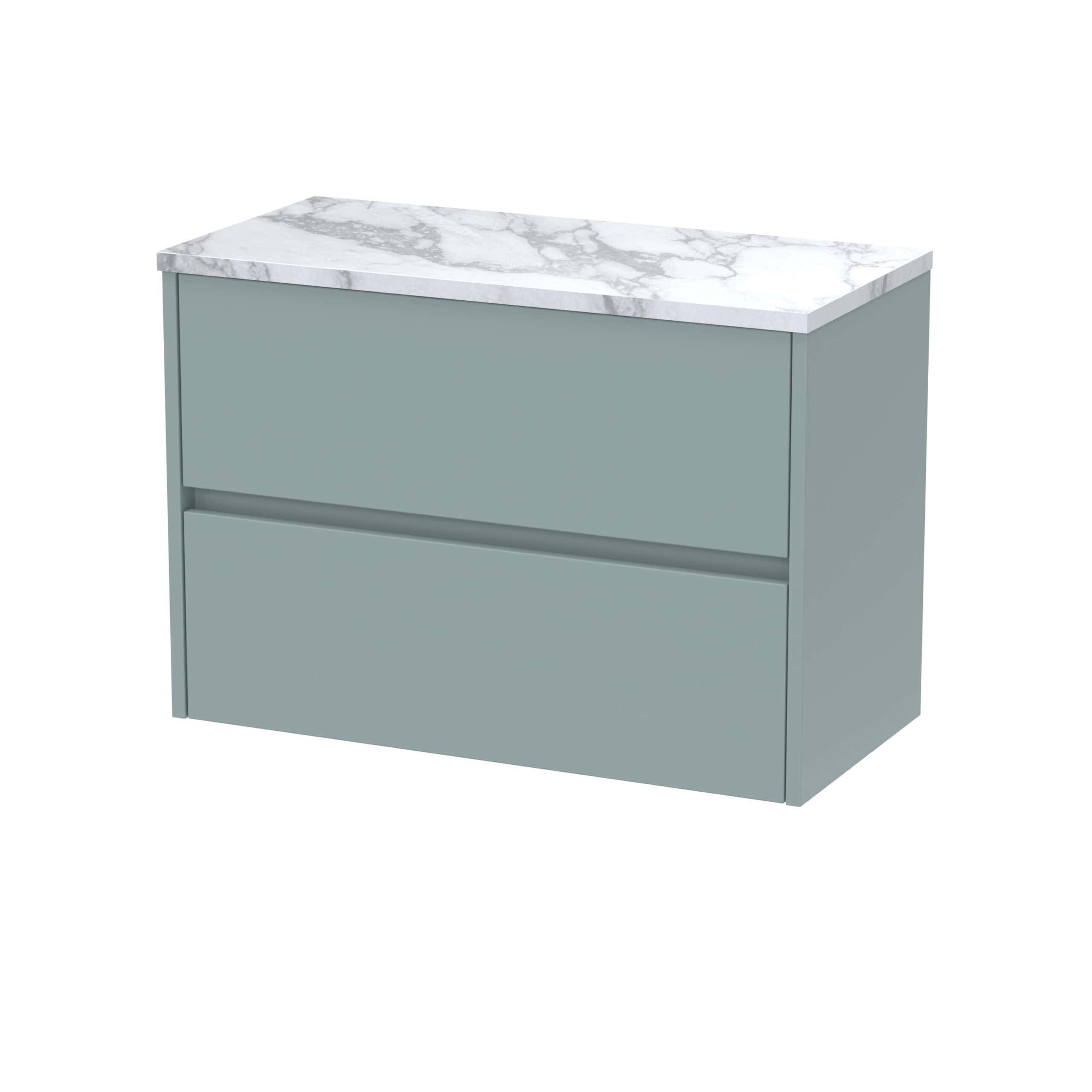 Sleek modern bathroom vanity with a chic grey finish and a stylish marble countertop, perfect for contemporary bathroom designs and enhancing your space with elegant storage solutions.