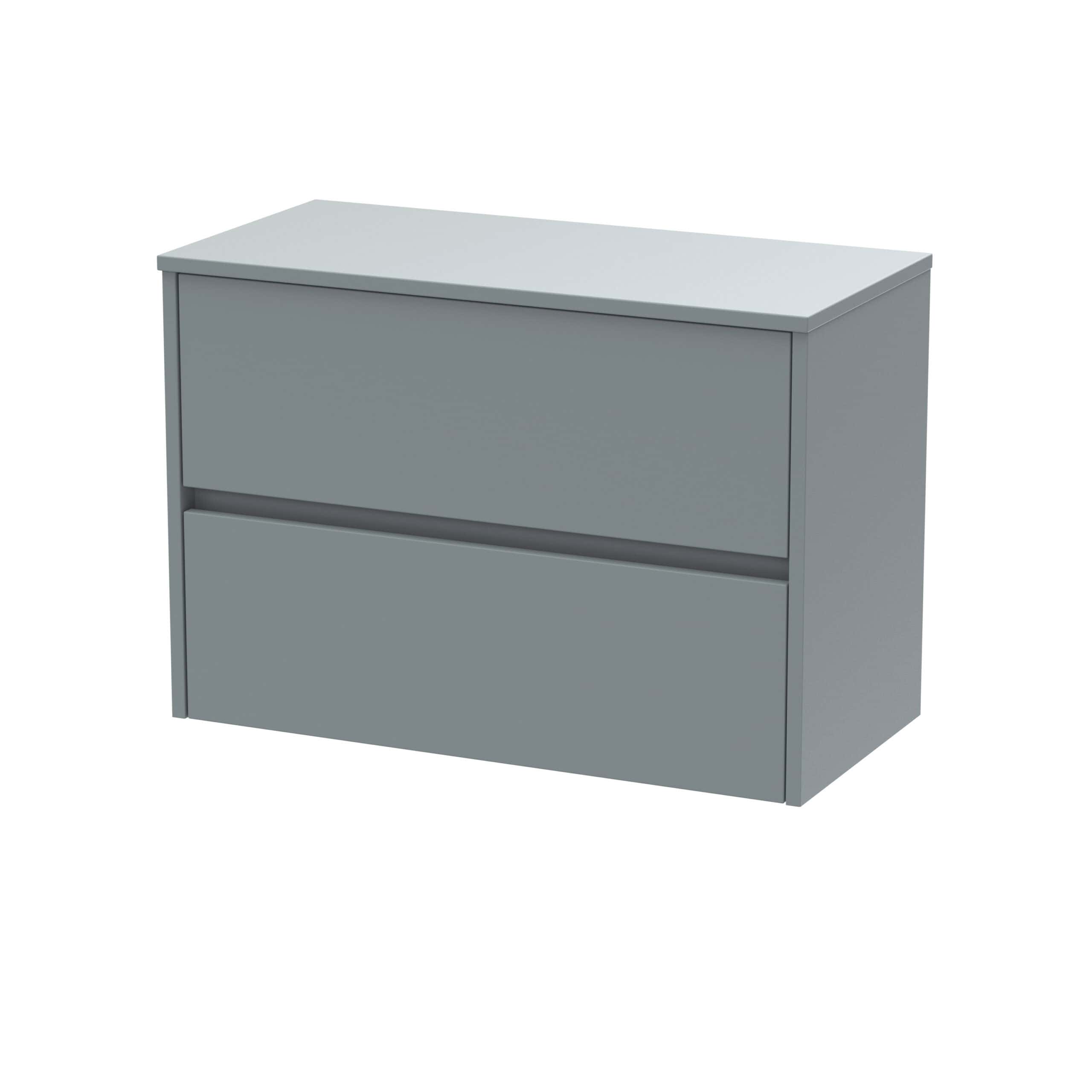 Sleek grey bathroom storage cabinet with two drawers, modern design, ideal for organising bathroom essentials and saving space.