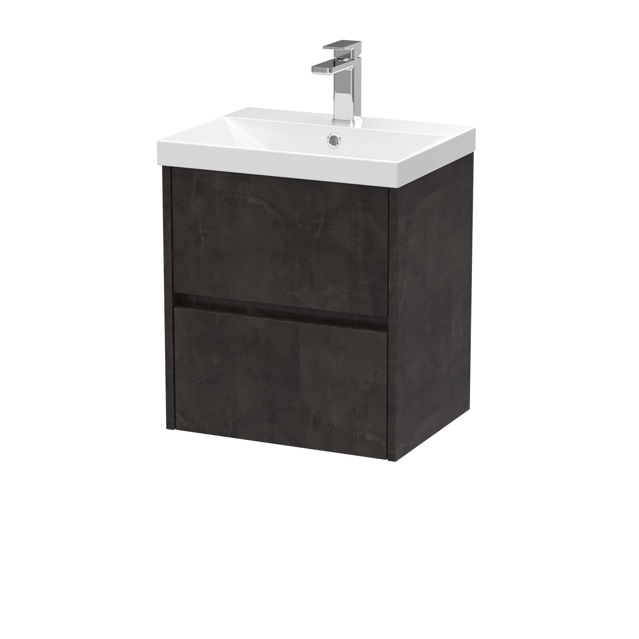 Modern bathroom vanity unit with integrated washbasin, sleek dark wood finish, and contemporary chrome faucet for stylish and functional bathroom storage and sink solutions.
