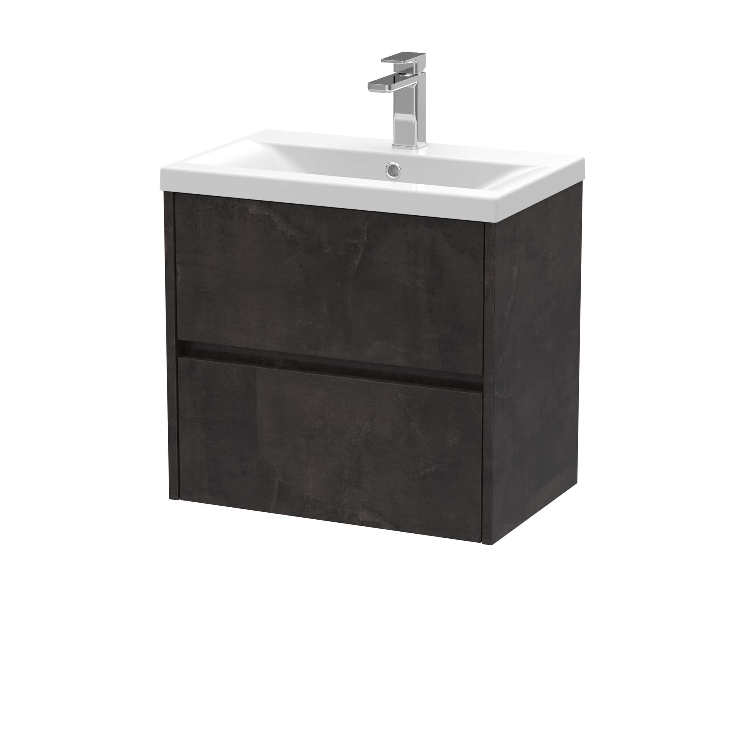 Modern black bathroom vanity with integrated sink and chrome faucet, ideal for contemporary bathroom decor. Durable construction and sleek design perfect for stylish bathroom renovation.