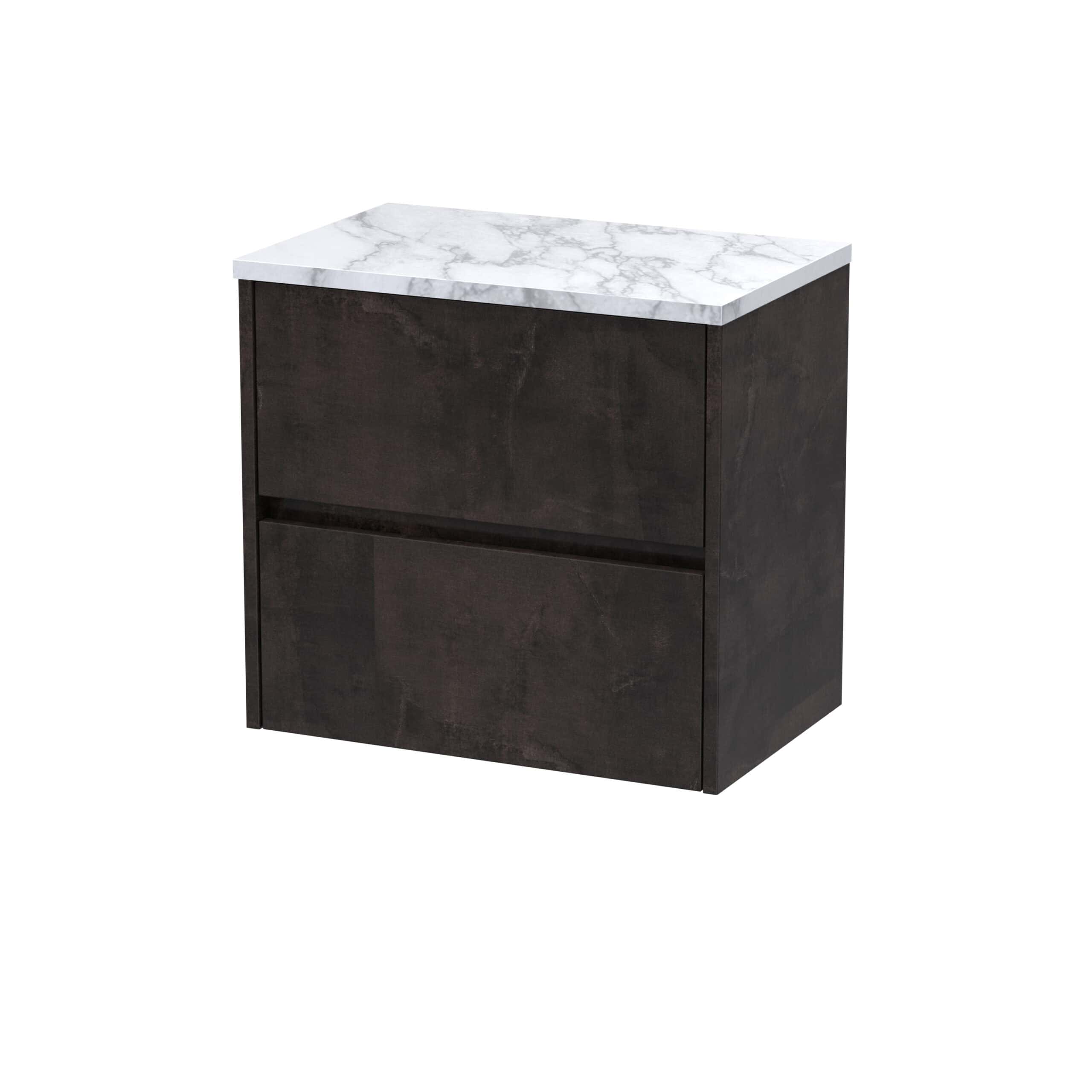 Sleek black bathroom vanity with a marble top, modern design, and clean lines, perfect for contemporary bathrooms. Elegant storage solution for bathroom essentials with a sophisticated aesthetic.