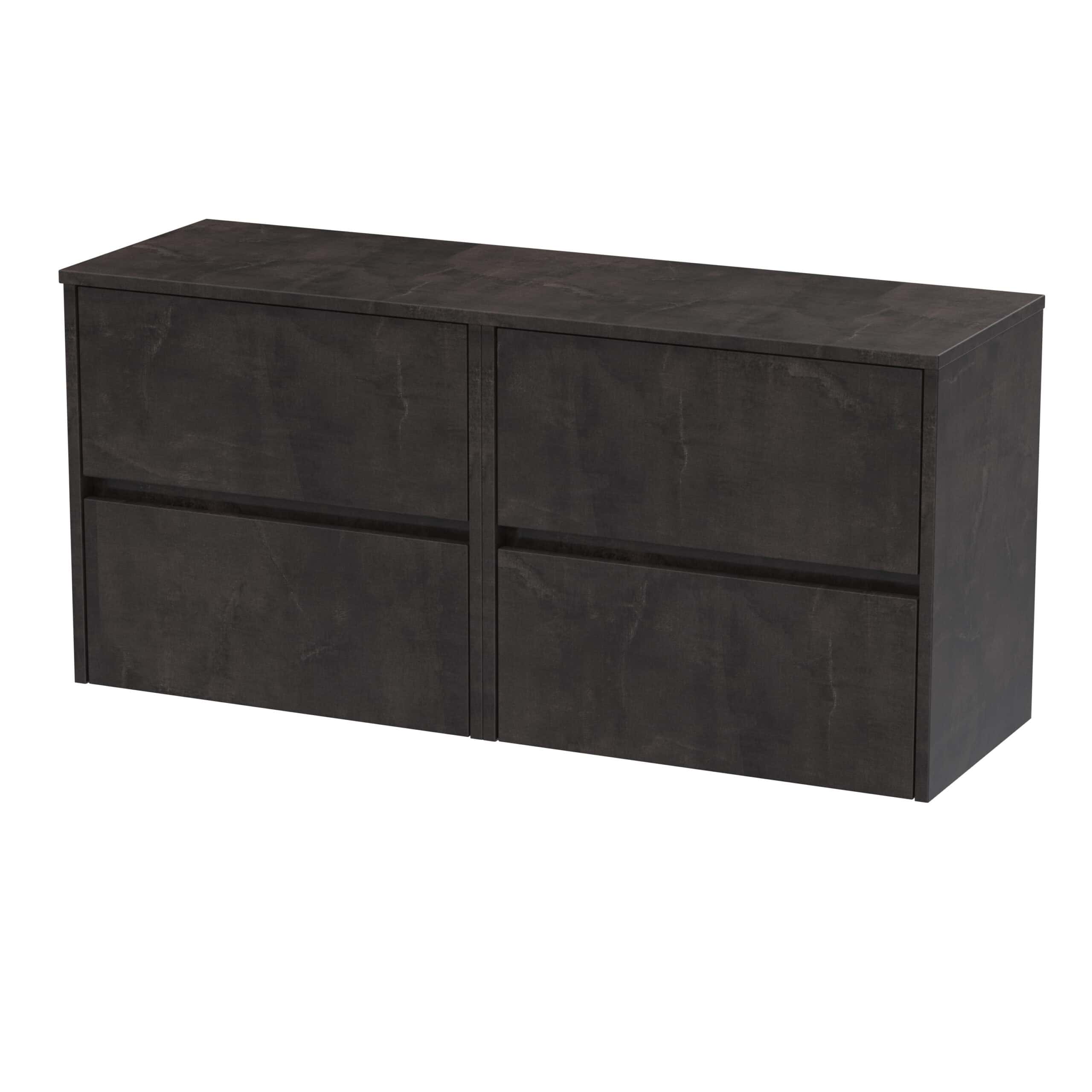 Modern dark wood bathroom storage cabinet with four spacious drawers, ideal for organising bathroom essentials and miscellaneous items.