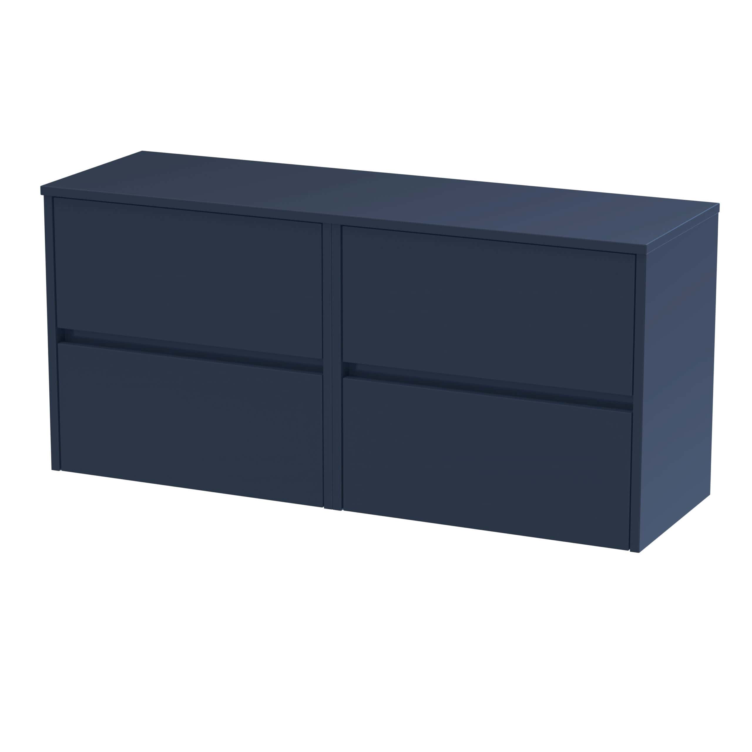 Sleek navy blue bathroom cabinet with four drawers for stylish storage solutions.