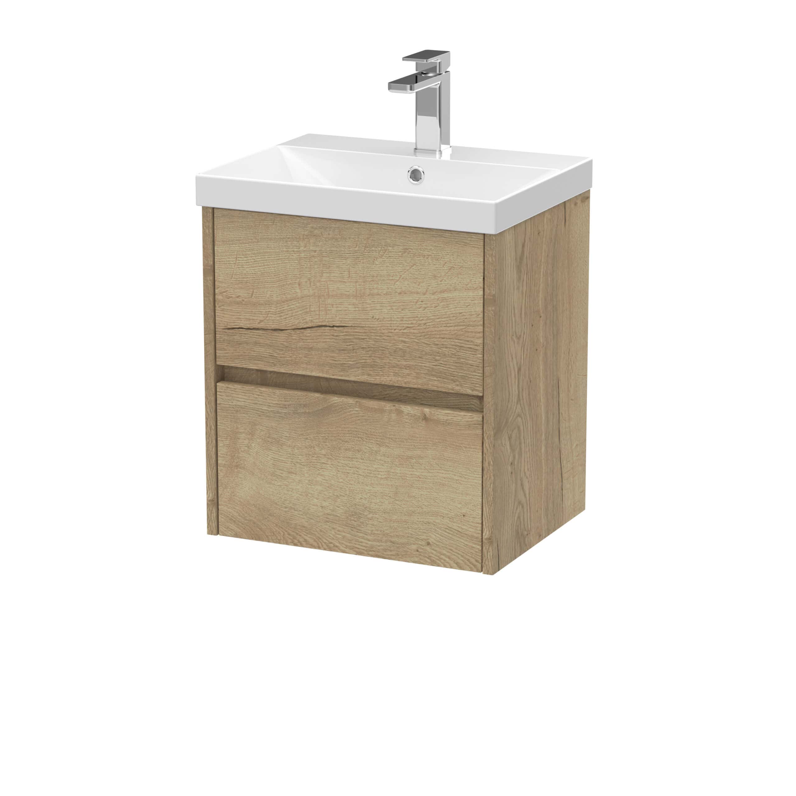 Modern wooden bathroom vanity with integrated ceramic sink and chrome faucet, ideal for contemporary bathroom designs.