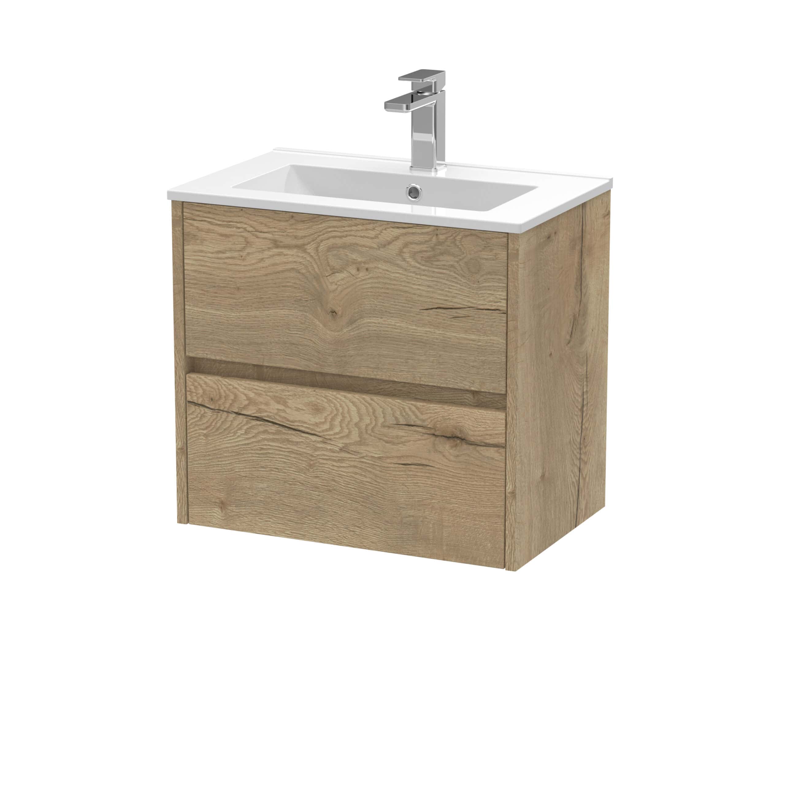 Modern wooden bathroom vanity with white ceramic sink and chrome faucet, ideal for contemporary bathroom needs. Stylish and functional design by Bubly Bathrooms.