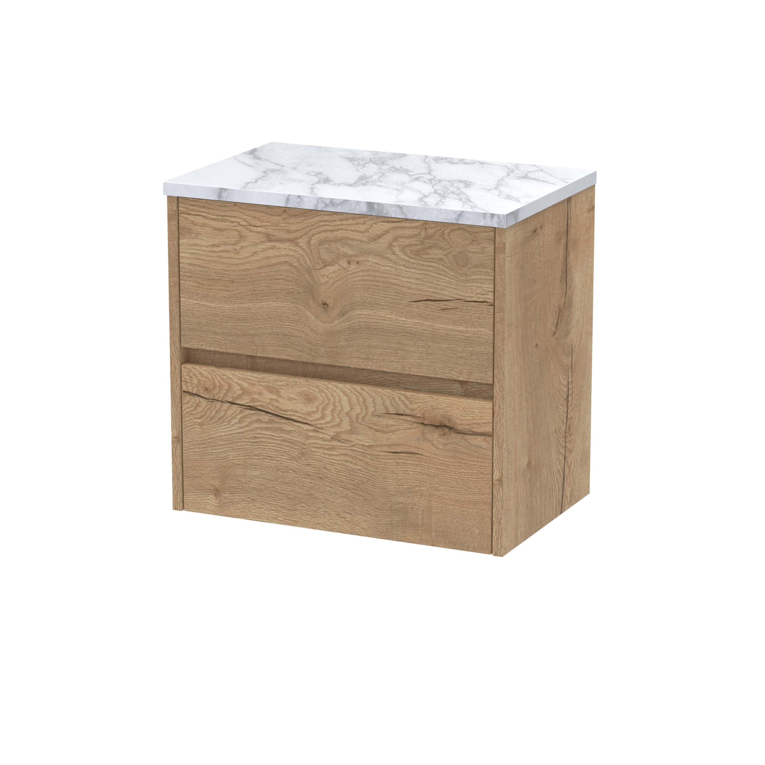 Sleek wooden bathroom vanity with a marble top, ideal for modern bathroom design, offering ample storage, and combining natural wood finish with elegant marble for a stylish look.