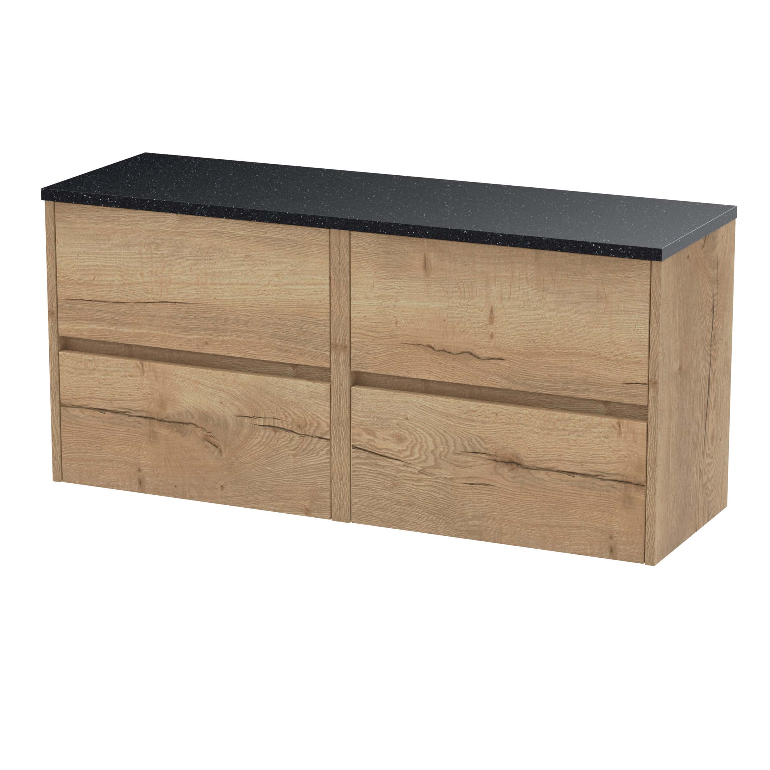 Natural wood bathroom storage cabinet with black granite top for modern bathroom design. Durable, stylish, and functional bathroom furniture by Bubly Bathrooms.