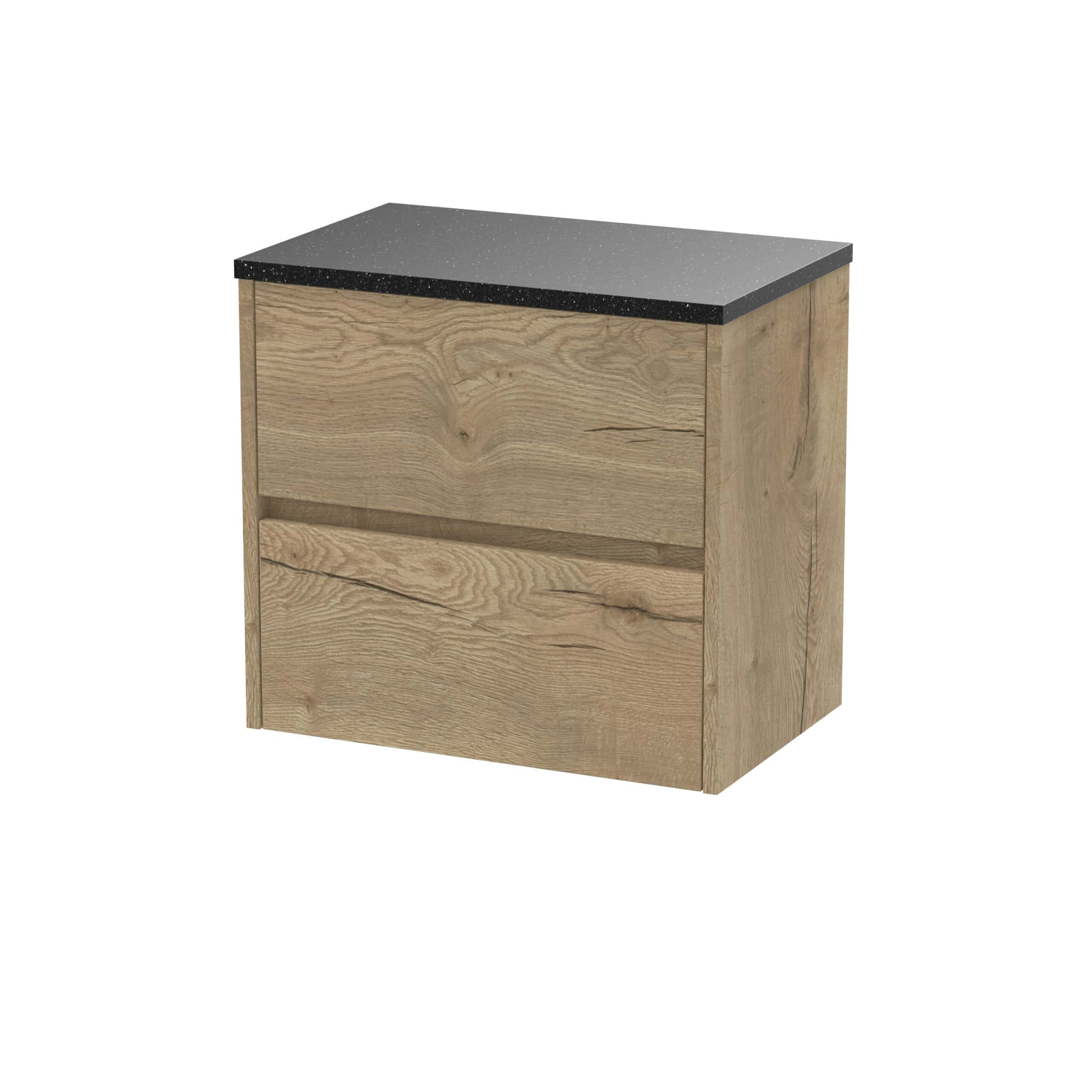 Stylish wooden bathroom vanity with black speckled countertop, modern design, ideal for contemporary bathrooms. Durable, functional storage solution for bathroom essentials.