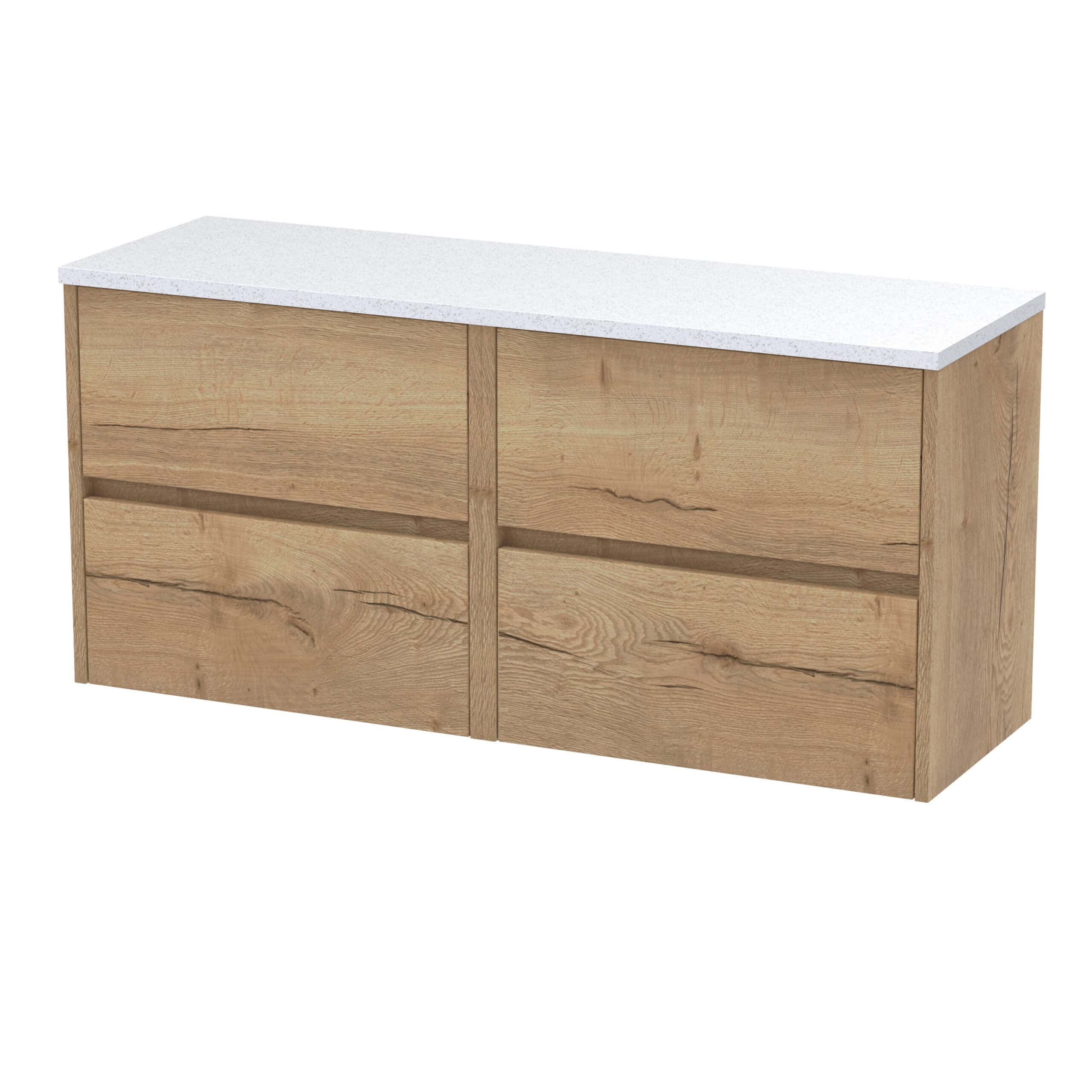 Solid oak bathroom storage cabinet with white quartz countertop, modern and durable bathroom furniture for home renovation and storage solutions.