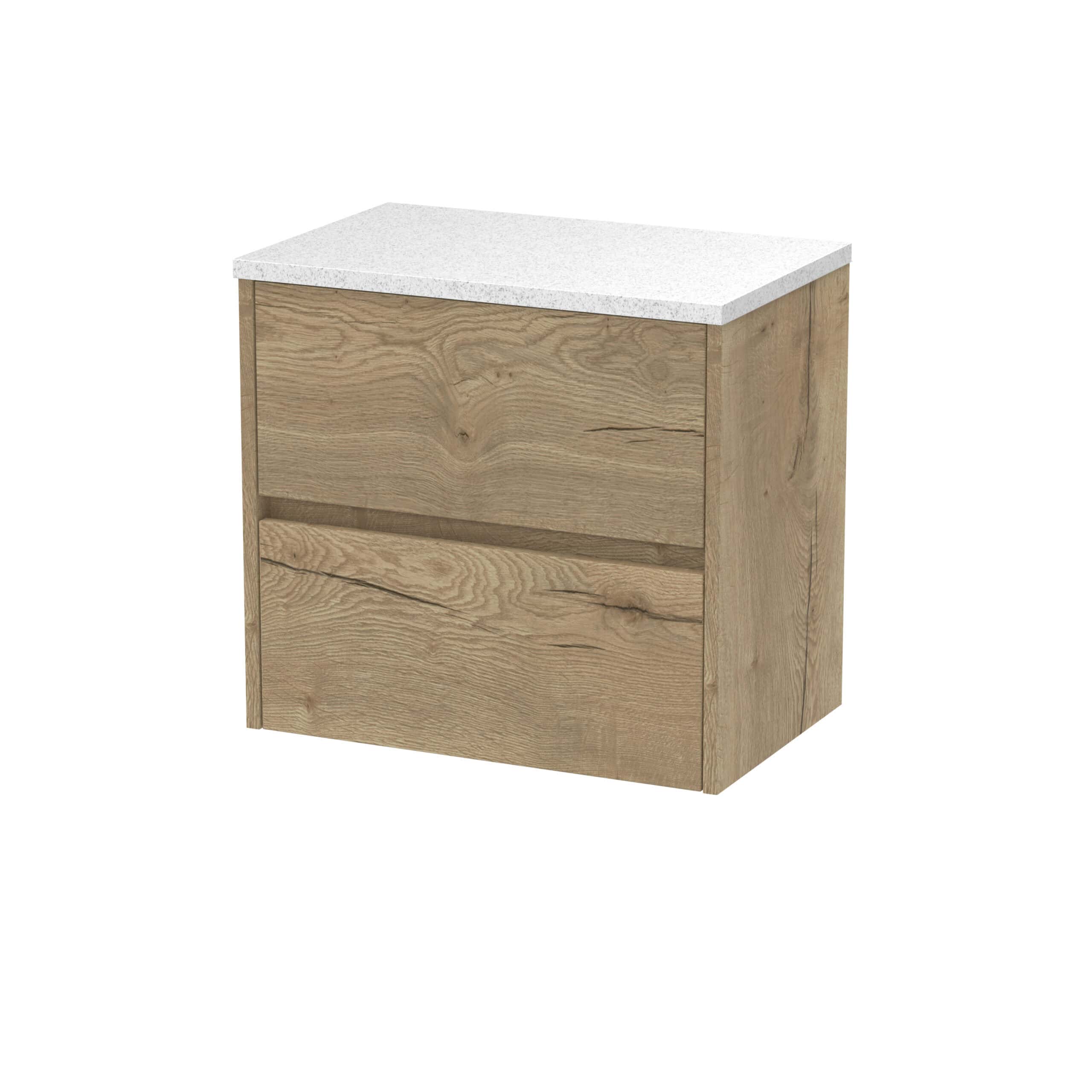 Natural wood bathroom vanity with white stone top, modern storage solution for stylish bathrooms – Bubly Bathrooms UK.