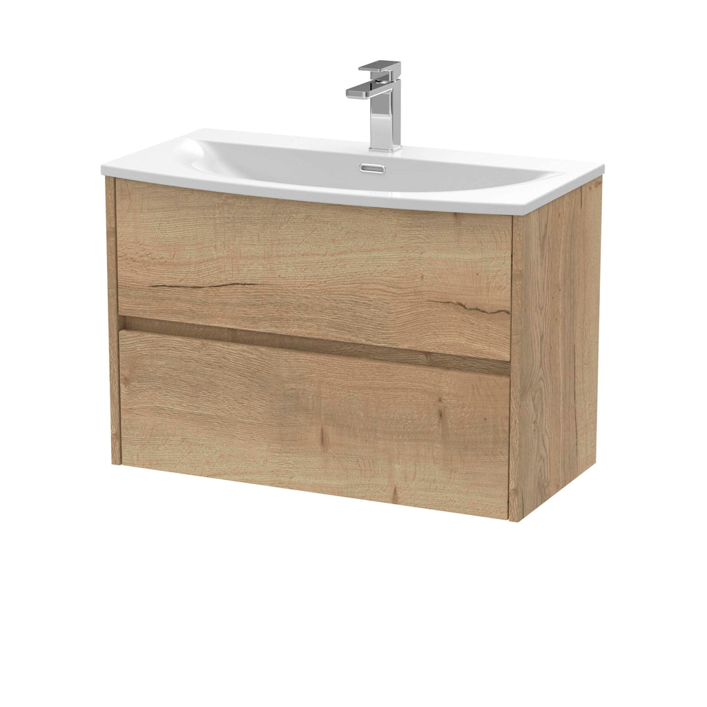 Modern bathroom vanity unit with integrated sink and wood finish, ideal for contemporary bathroom interiors and offers practical storage solutions.