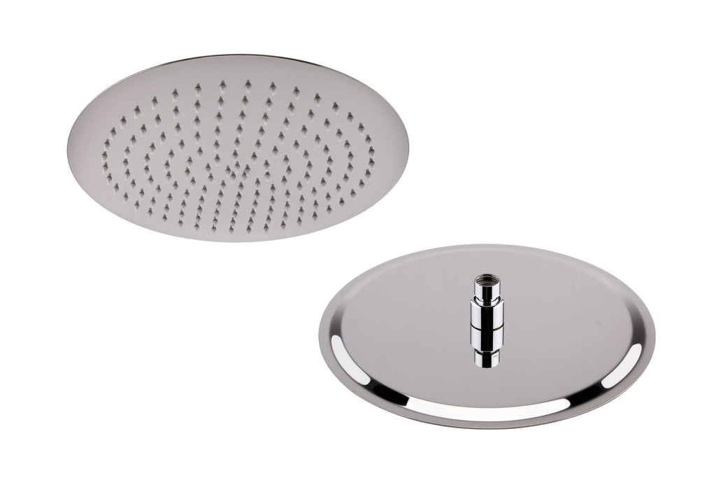 Showerhead and shower arm set for modern bathroom renovation, chrome finish. Suitable for built-in shower systems, offering a sleek and elegant look for Bubly Bathrooms.