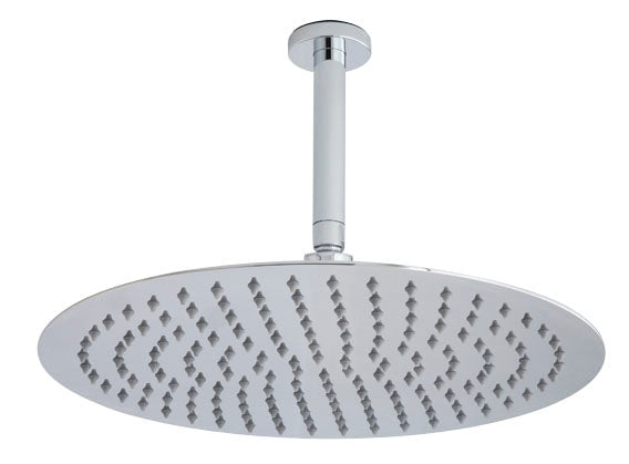 Rain shower head in modern bathroom, high-quality chrome finish for luxurious Bubly Bathrooms shower experience. Durable, sleek design ideal for shower upgrades and bathroom remodels.