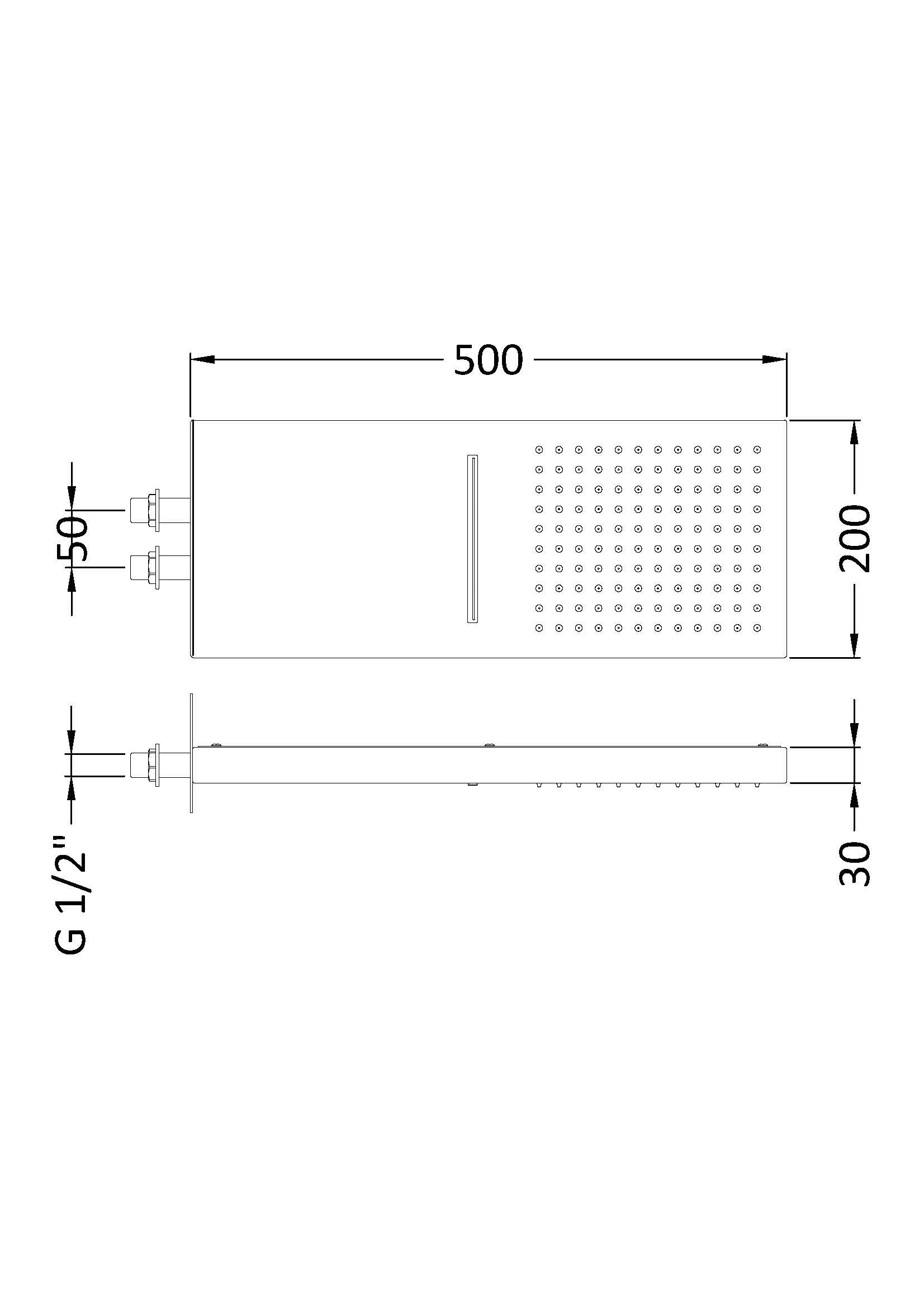 High-quality Bubly Bathrooms shower heater technical drawing with dimensions for bathroom installation and plumbing. Focuses on modern bathroom design and reliable shower systems.