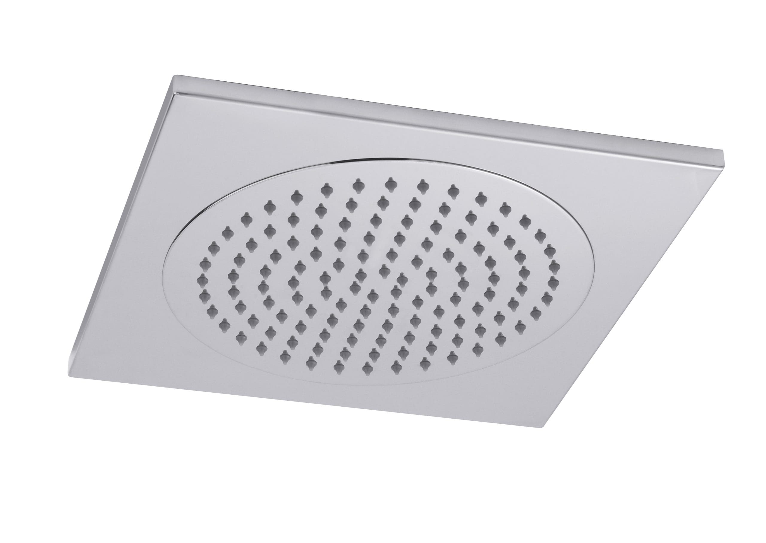 Elegant chrome square shower head with multiple spray nozzles, ideal for modern bathrooms and luxury shower experiences. Designed for durability and style.