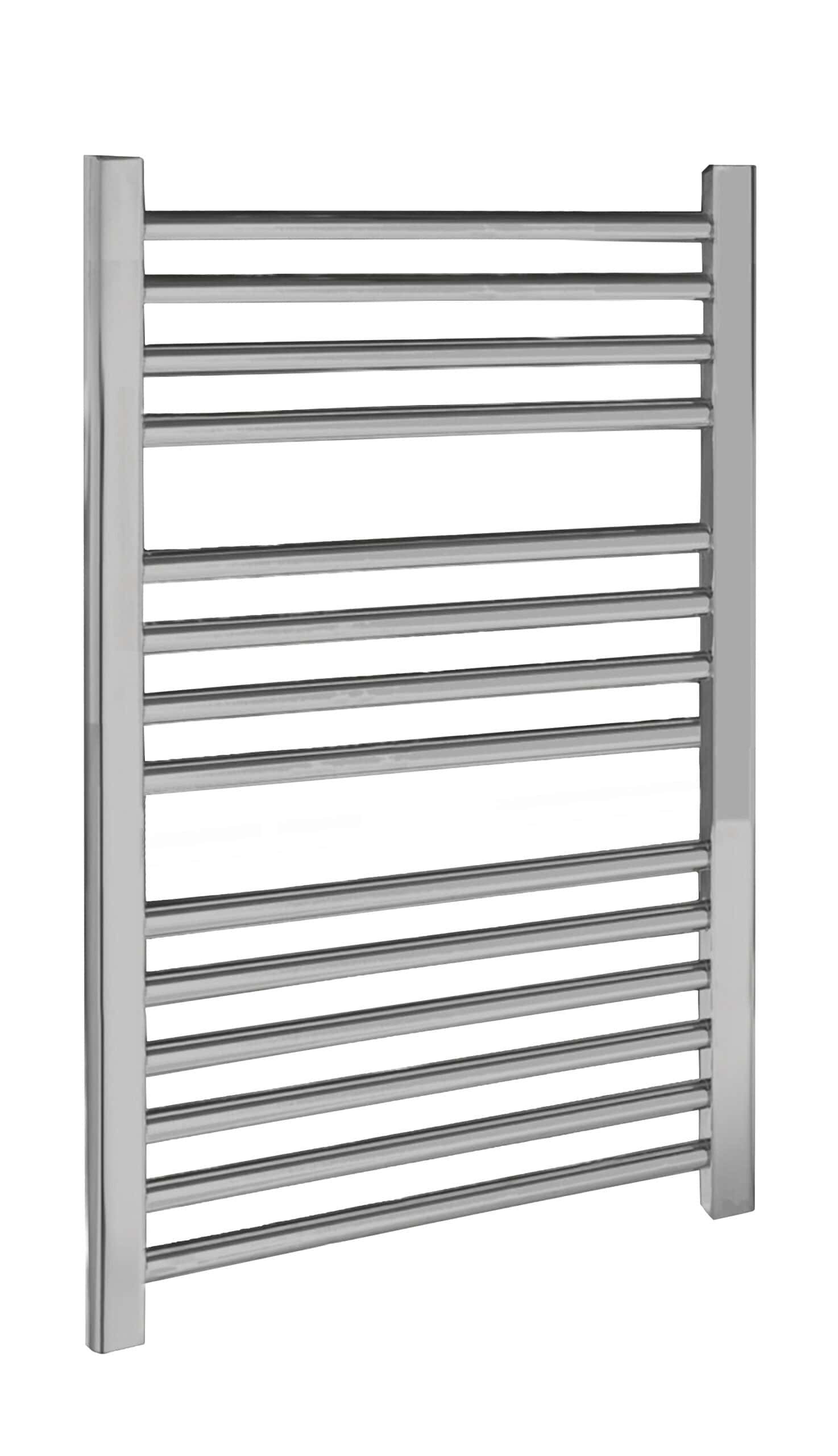 Stainless steel heated towel rail, modern bathroom radiator, double panel design, wall-mounted bathroom towel warmer, durable and rust-resistant bathroom heating solution.