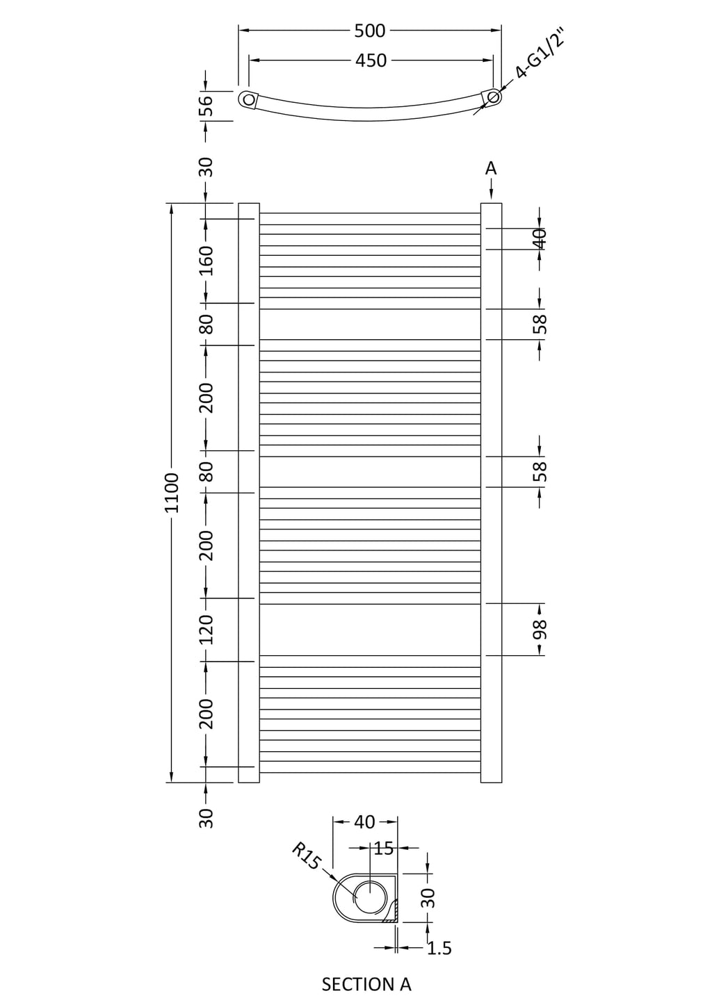 Chrome bathroom towel rail with dimensions, ideal for modern bathroom decor, featuring sleek design and easy installation. Perfect for fresh towels and enhancing bathroom aesthetics.