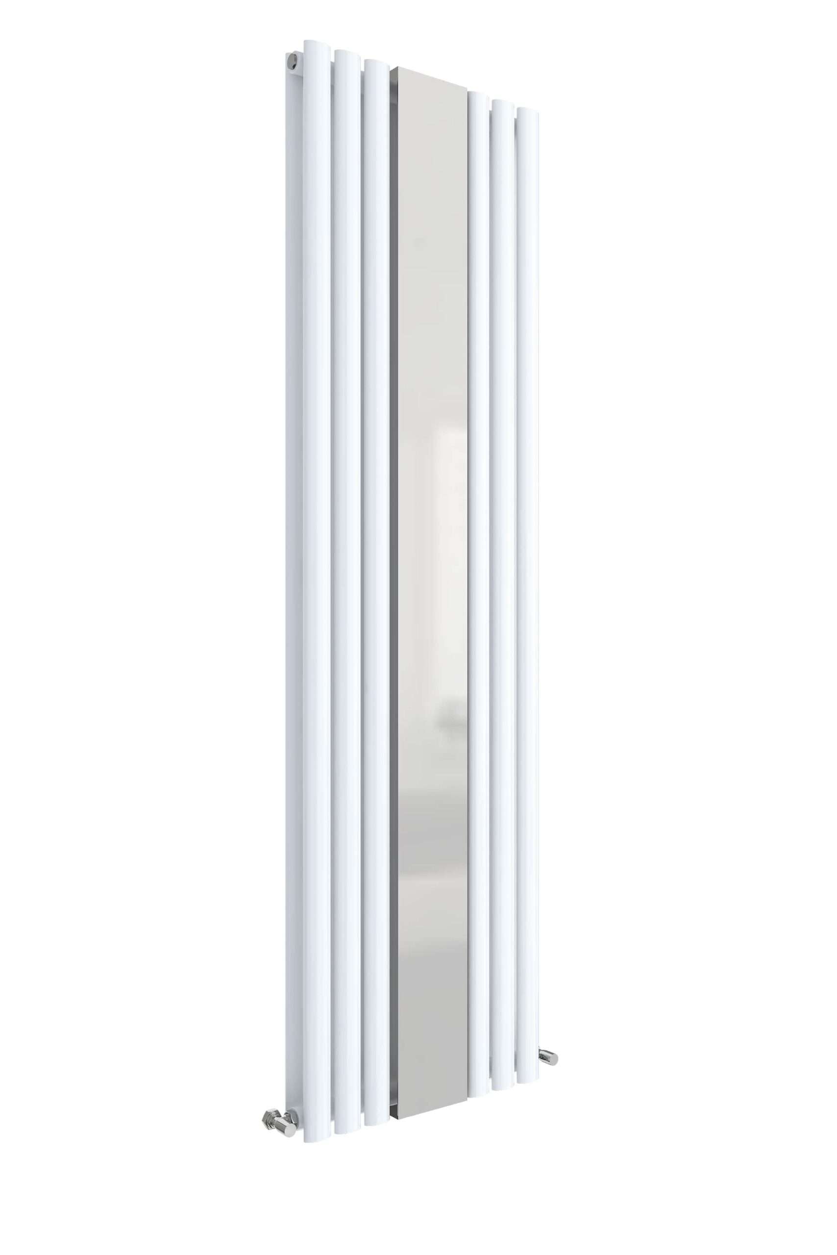 Modern vertical radiator for bathrooms with sleek white design, perfect for heating and decor. Ideal for contemporary bathroom settings, adding style and warmth.