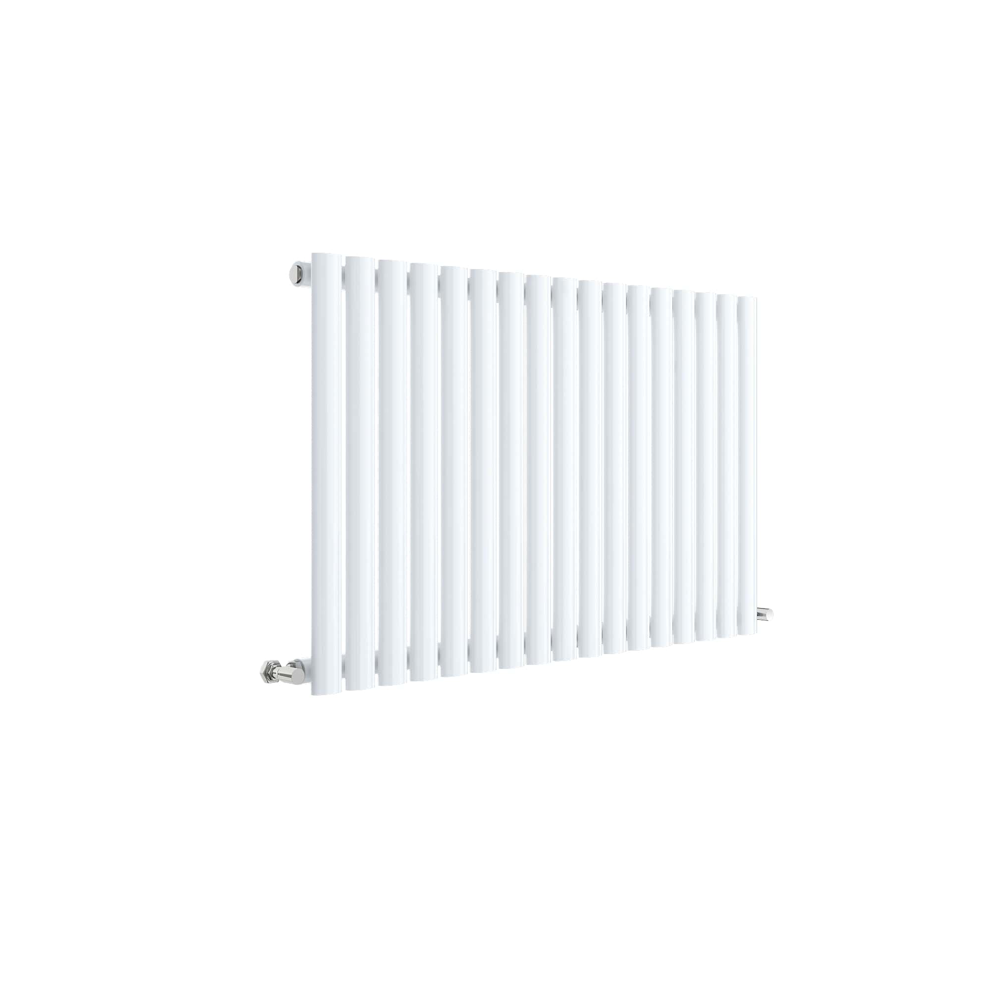 Modern white radiator, designed for bathroom heating, featuring a sleek vertical panel style for contemporary bathroom decor. High-quality aluminium construction with easy wall mounting.
