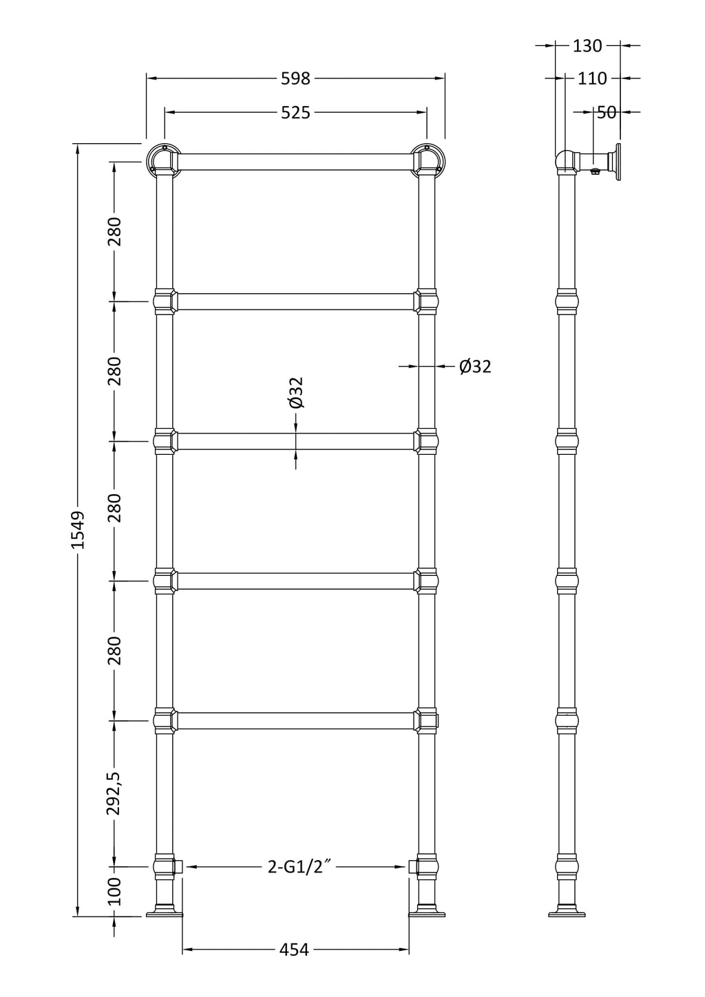 Brass towel rail, bathroom radiator, chrome heated towel holder, modern bathroom accessories, Bubly Bathrooms fittings.