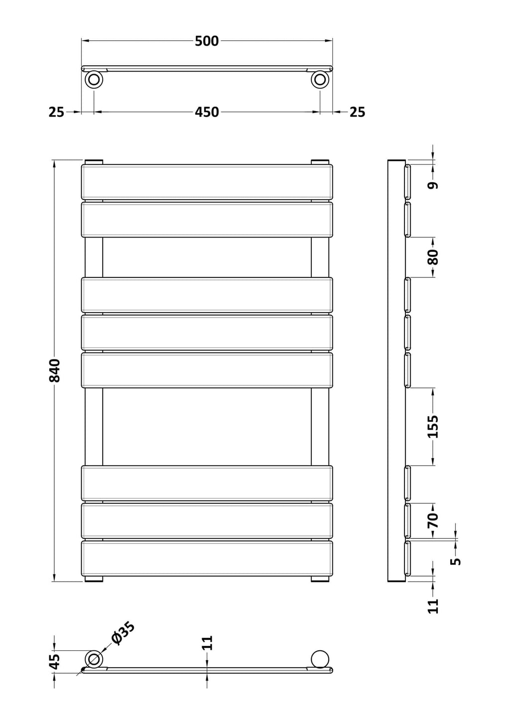 High-quality bathroom radiator design with detailed measurements for efficient heating and contemporary style, perfect for modern bathrooms and heating solutions.