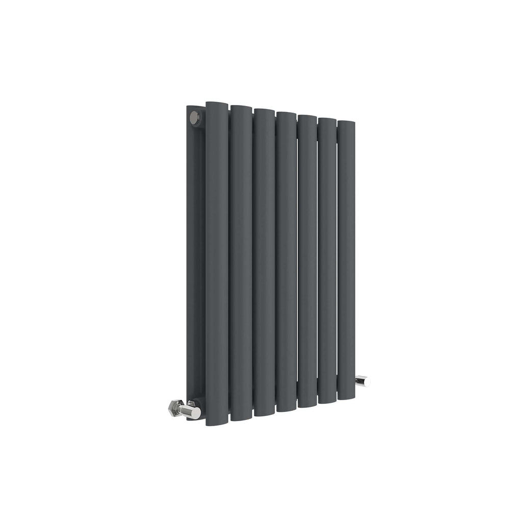 Black modern vertical radiator for bathrooms and heating solutions.