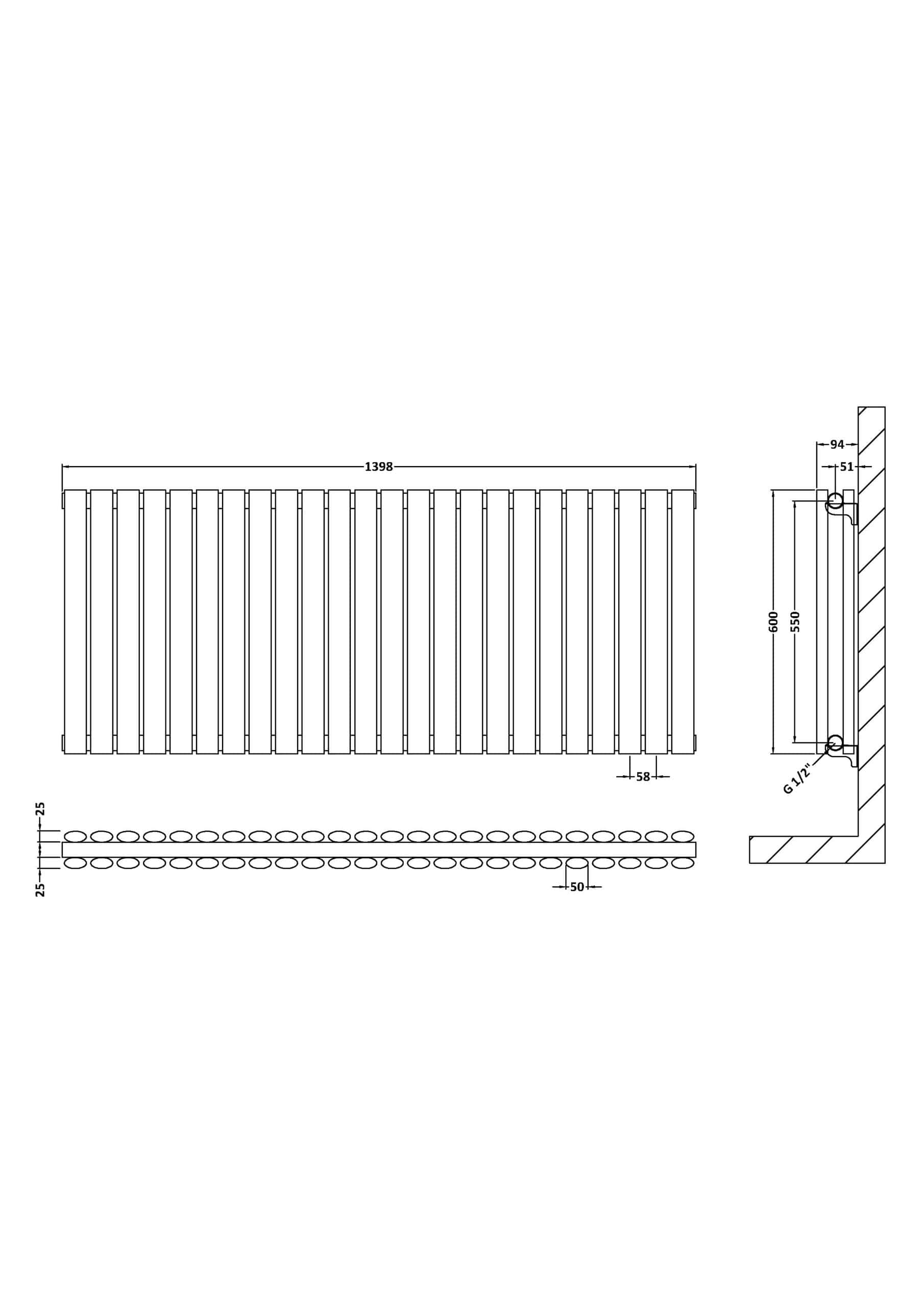 Precisely designed bubly bathroom radiator with detailed technical drawing, including measurements, installation specifications, and pipe connections. Ideal for modern bathrooms, ensuring optimal heating and style.
