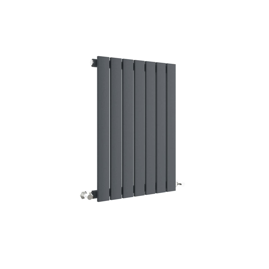 Modern black bathroom radiator with vertical panels, ideal for contemporary bathroom heating solutions. Stylish designer radiator perfect for adding warmth and elegance to any bathroom space.