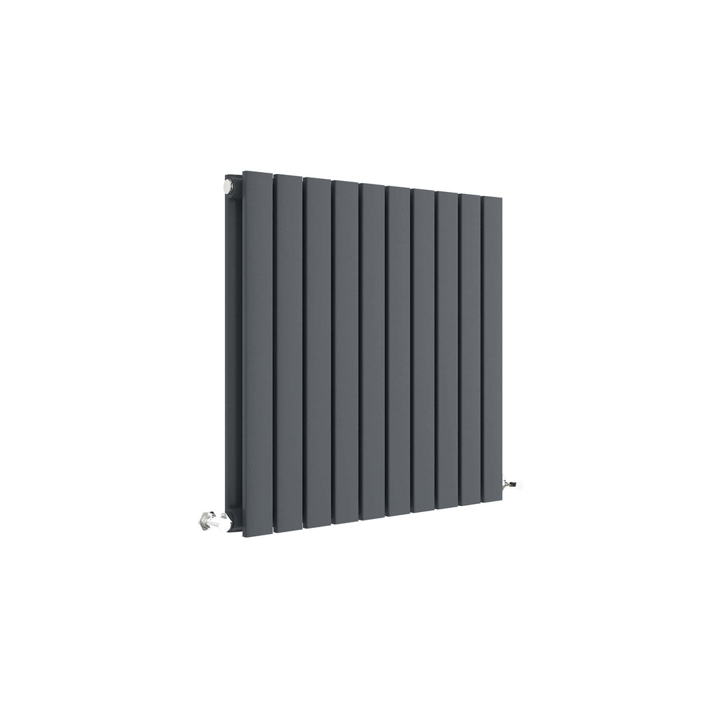 Modern grey vertical radiator for bathroom heating, stylish and functional aluminium panel design, ideal for contemporary bathroom decor. Suitable for wall mounting in bathrooms and cloakrooms.