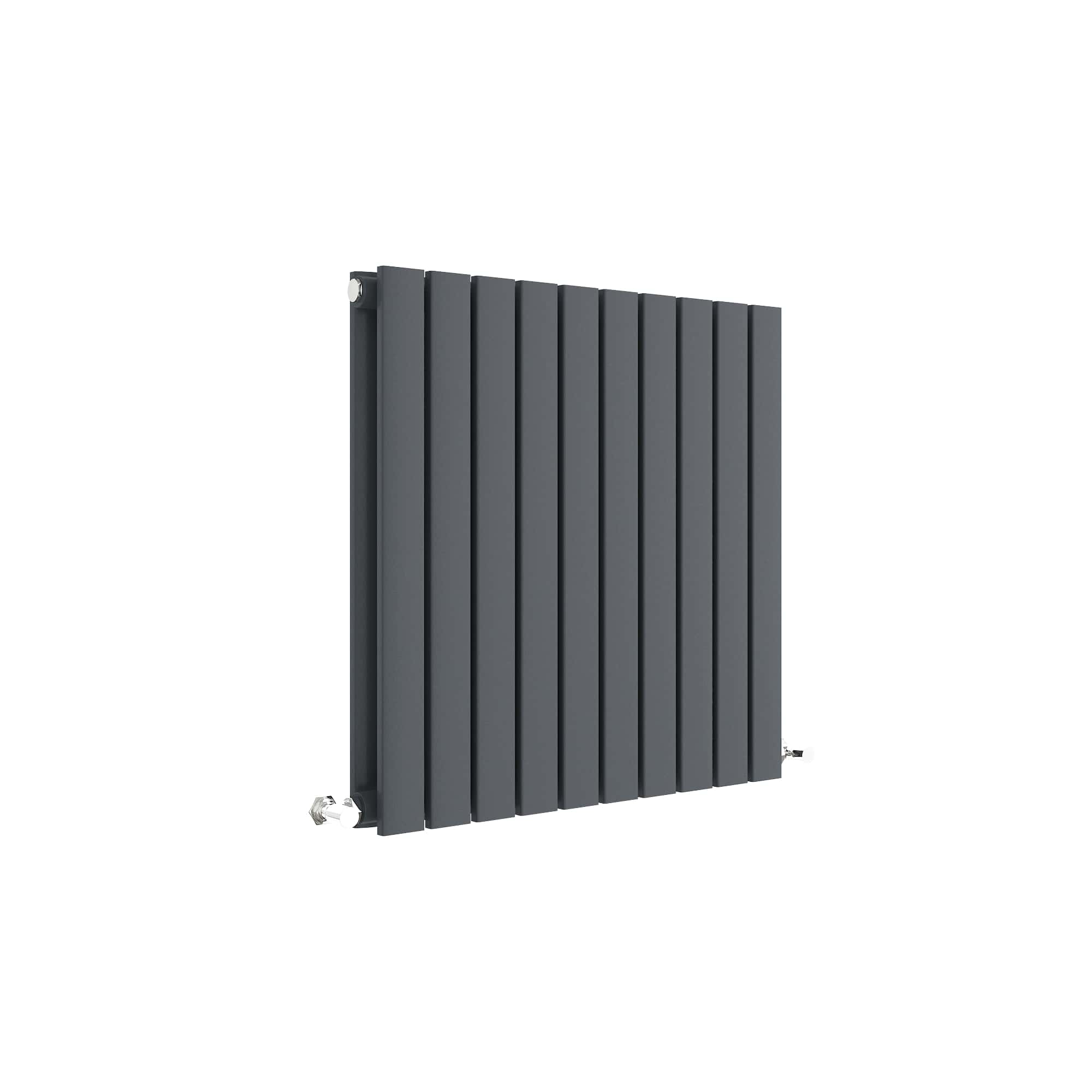 Modern grey vertical radiator for bathroom heating, stylish and functional aluminium panel design, ideal for contemporary bathroom decor. Suitable for wall mounting in bathrooms and cloakrooms.