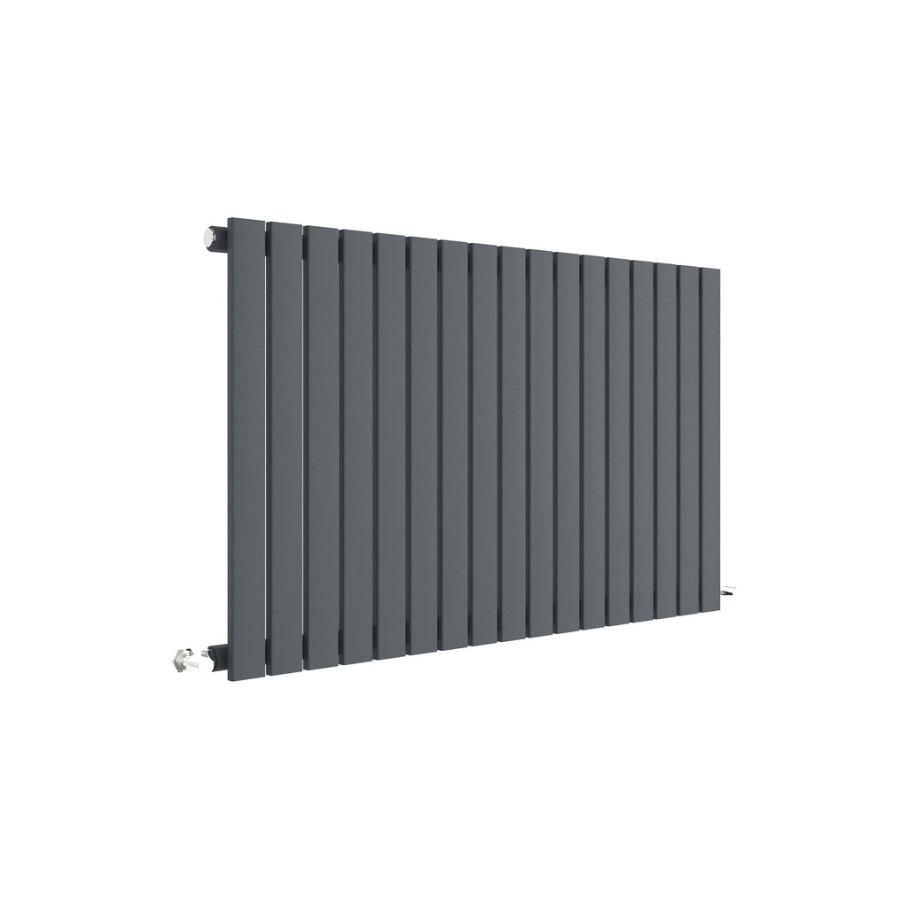 Black horizontal radiator for modern bathroom heating, durable steel design, wall-mounted towel warmer, energy-efficient radiator installation for cosy bathrooms.