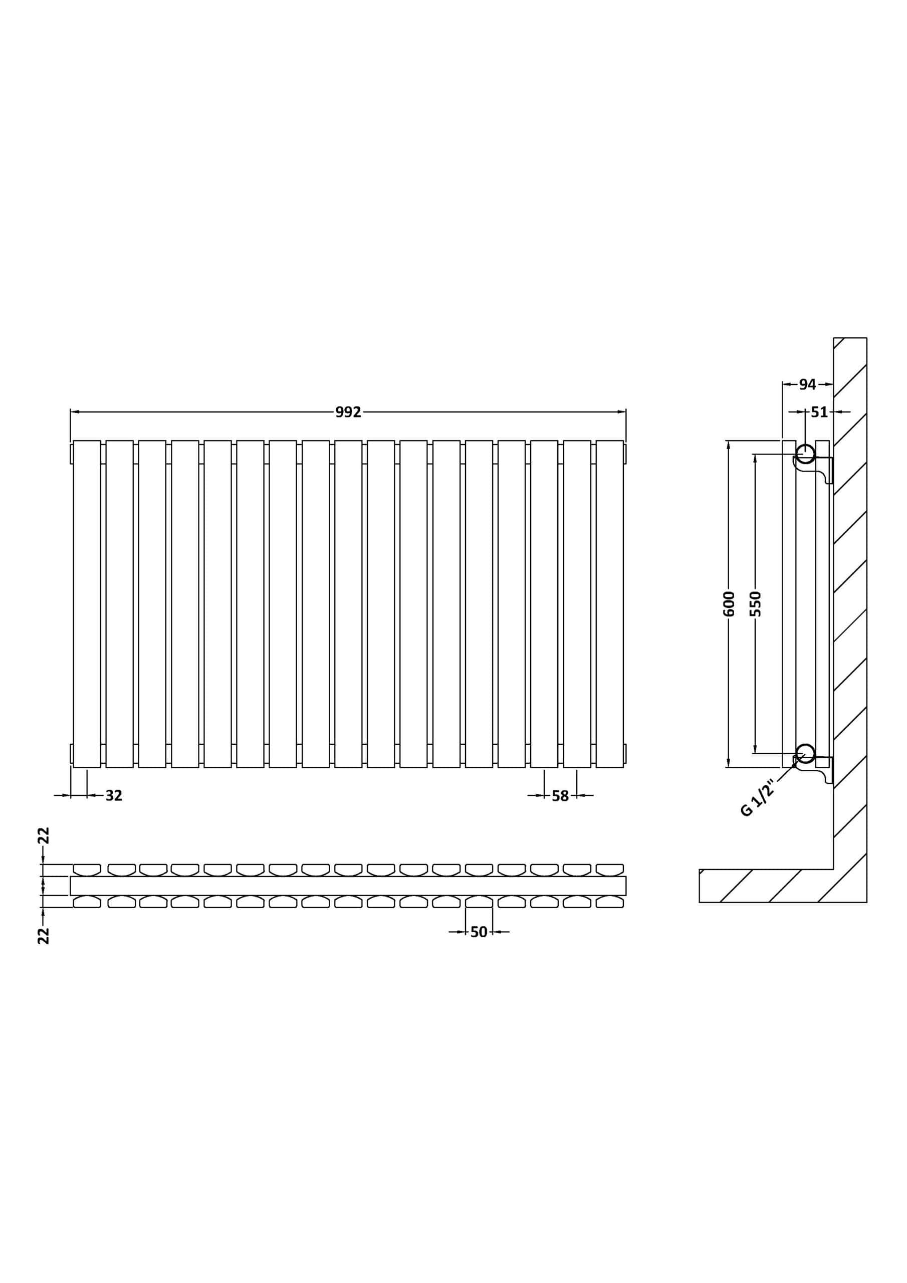 Stylish vertical radiator design from Bubly Bathrooms, perfect for contemporary bathrooms, featuring precise measurements and durable materials for efficient heating.