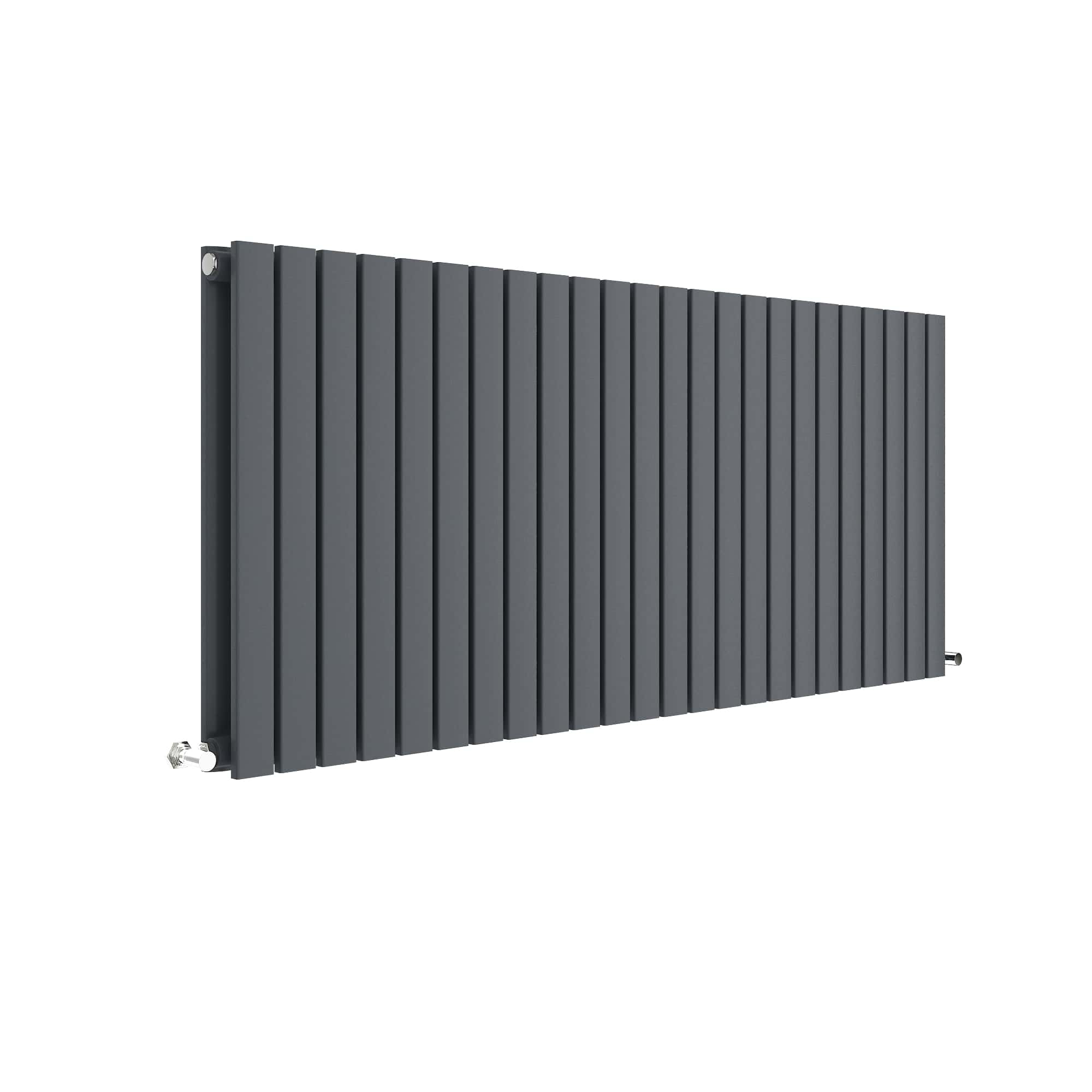 Modern black bathroom radiator with vertical slats, wall-mounted design, ideal for heating and drying towels in contemporary bathrooms.