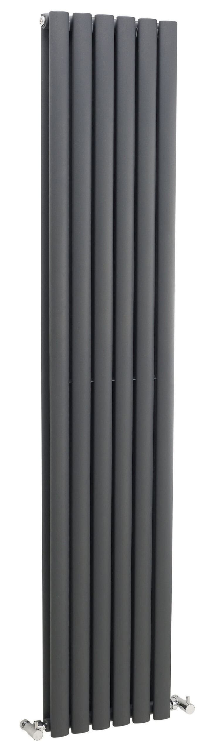 Radiator towel rail in charcoal grey for modern bathroom heating and drying towels.