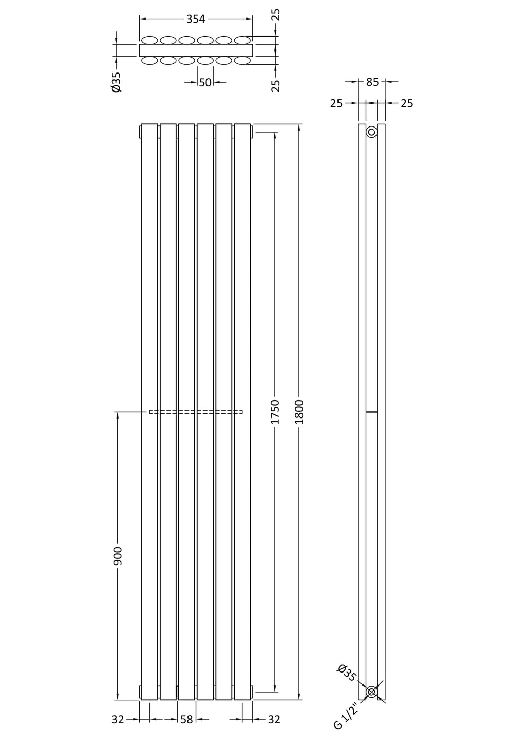 Elegant modern towel radiator with sleek vertical bars, perfect for contemporary bathroom decor. Features precise measurements and easy installation, ideal for heating and drying towels.