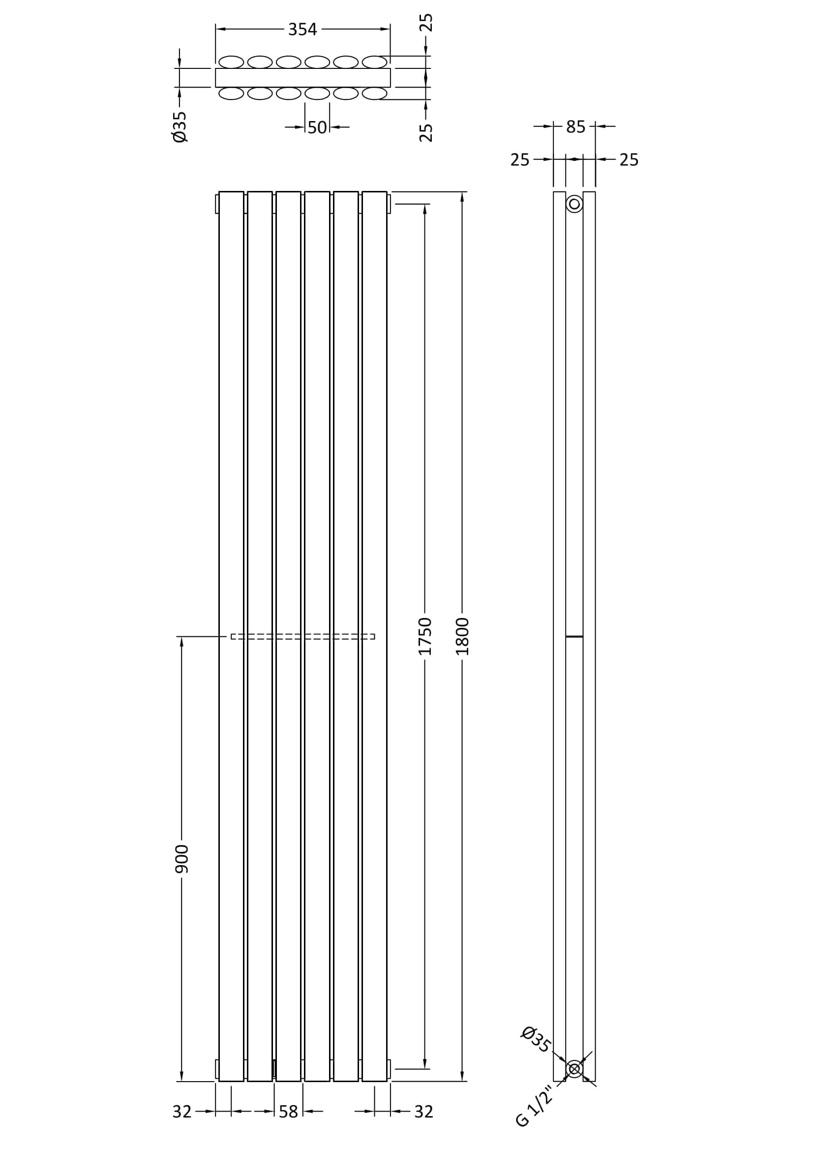 Elegant modern towel radiator with sleek vertical bars, perfect for contemporary bathroom decor. Features precise measurements and easy installation, ideal for heating and drying towels.