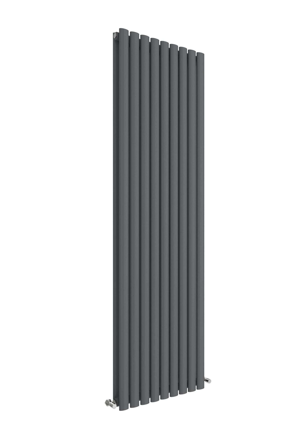 Sleek modern black vertical radiator ideal for contemporary bathroom heating solutions. Durable steel construction with a stylish matte finish for enhanced bathroom decor.