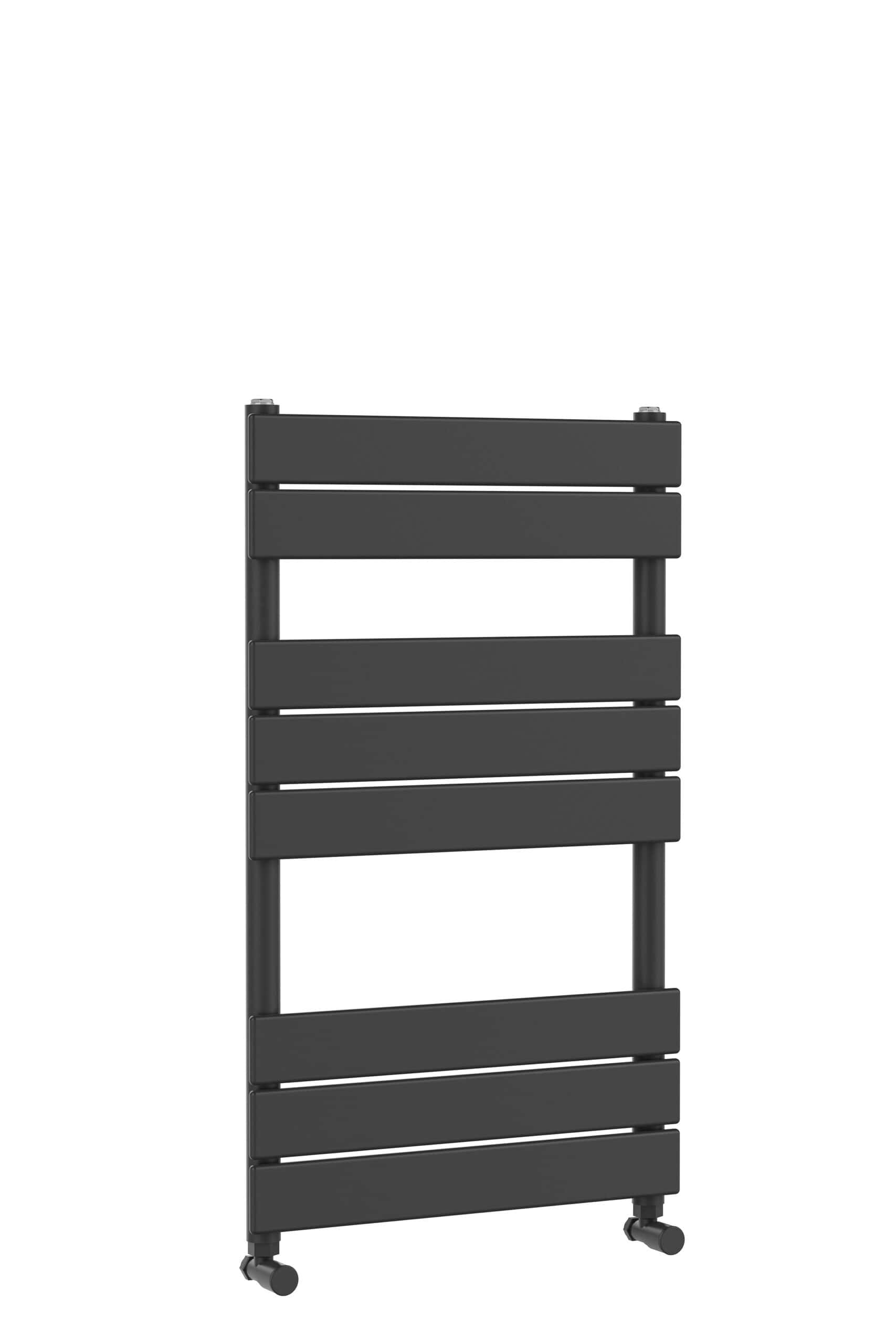 Slezak black heated towel rail, modern radiator for bathroom drying and heating, wall-mounted design with castor wheels, sleek matte finish, ideal for contemporary bathroom decor.