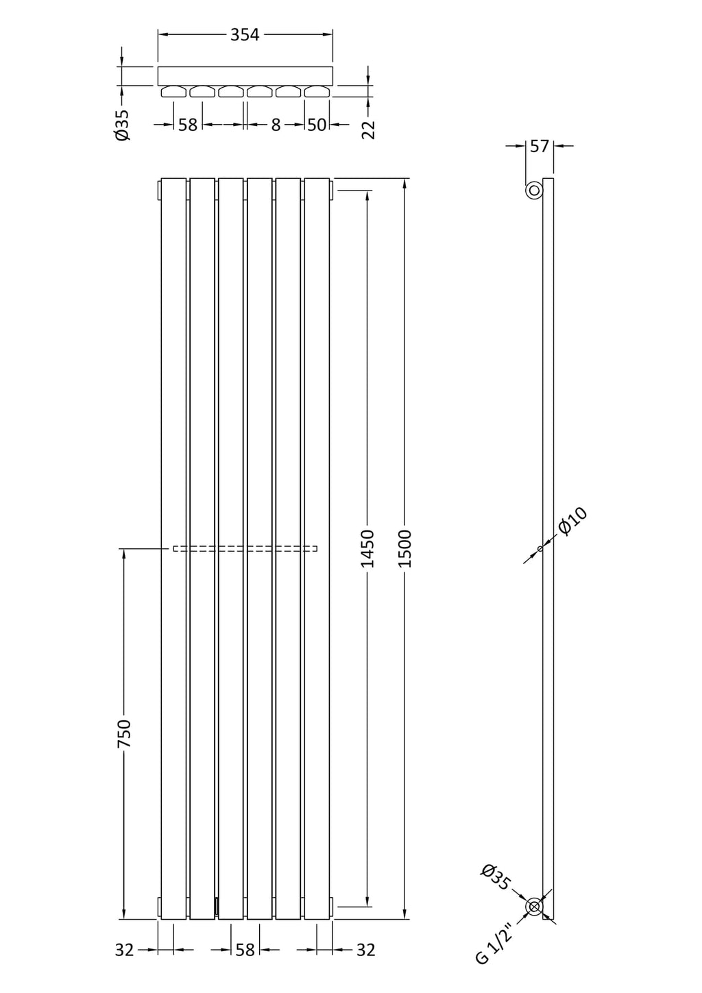 Sleek modern radiator with vertical radiating panels, ideal for contemporary bathrooms, made of durable steel and perfect for heating and aesthetic enhancement.