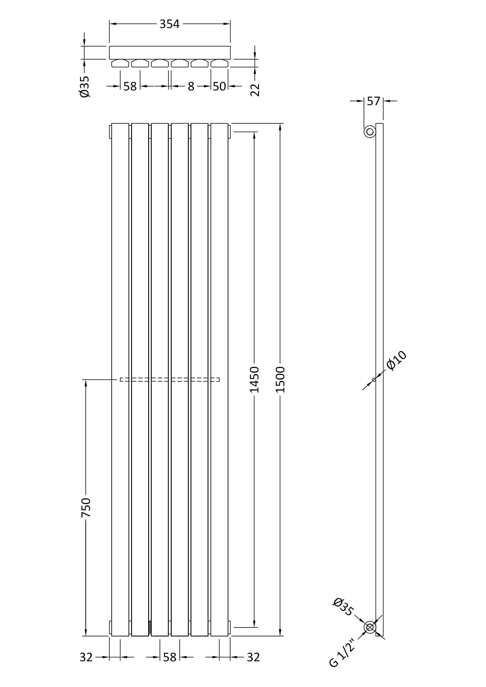 Sleek modern radiator with vertical radiating panels, ideal for contemporary bathrooms, made of durable steel and perfect for heating and aesthetic enhancement.