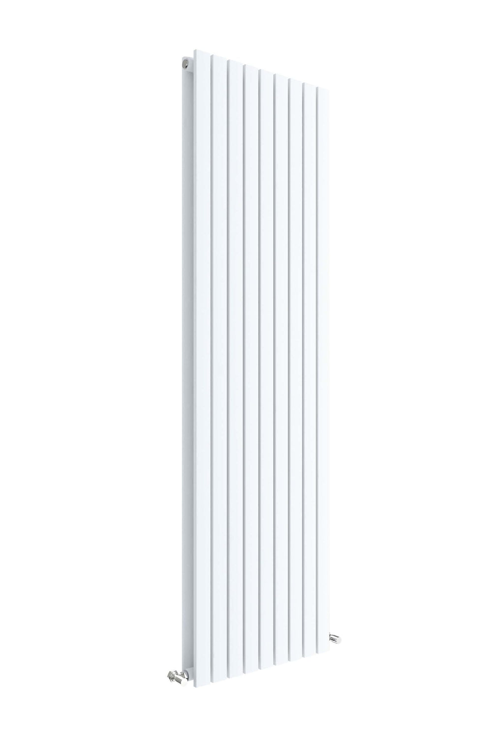 Bright white panel heater radiator, ideal for modern bathrooms and heating solutions, with vertical fins design for efficient heat distribution.