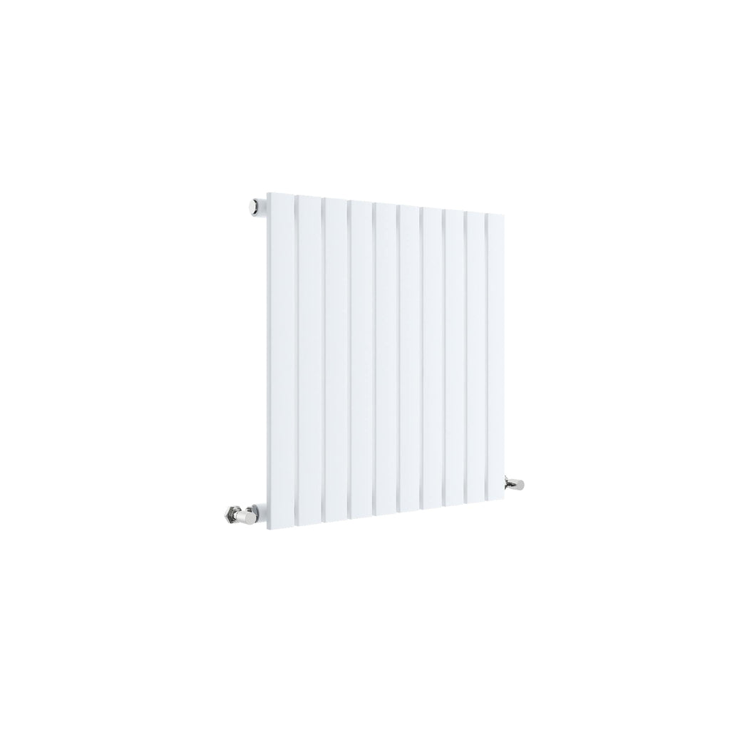 Modern white radiator with vertical panel design, ideal for contemporary bathrooms and heating solutions. Durable aluminium construction with easy wall mounting for efficient heat distribution.