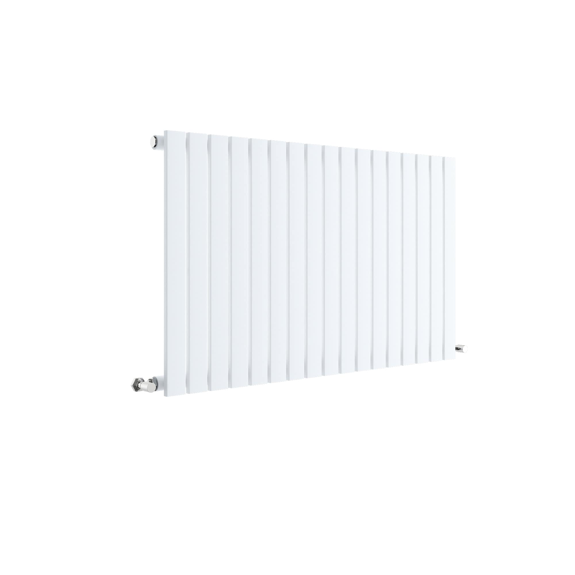 Modern white radiator with vertical panel design, perfect for contemporary bathrooms and heating solutions. Suitable for bathroom installations and central heating systems.