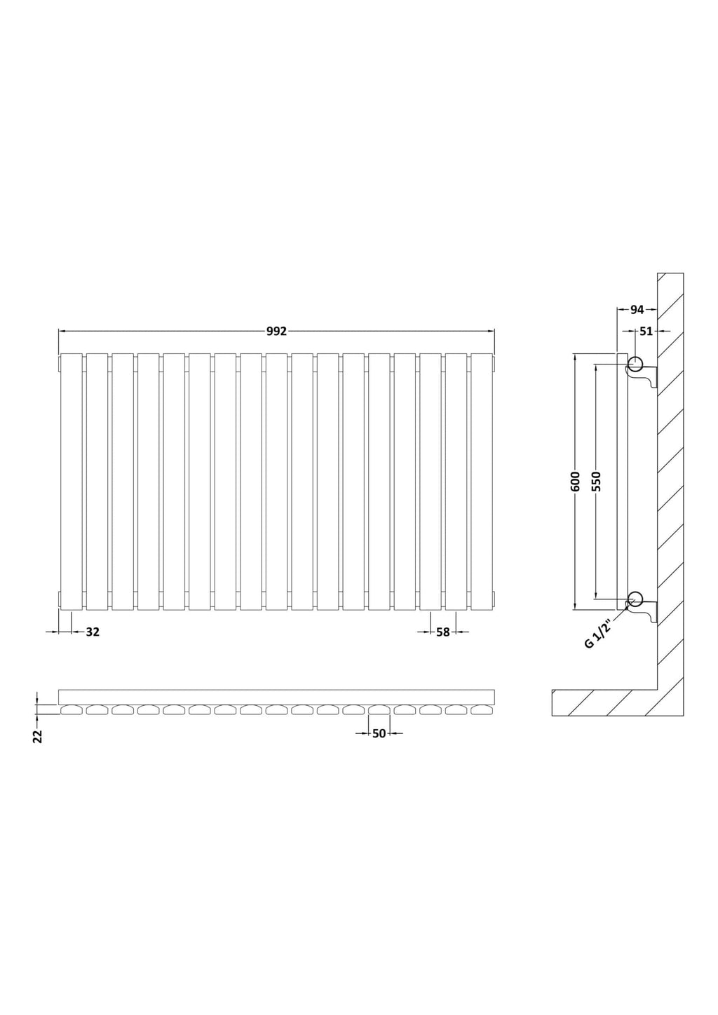 Modern radiator design for Bubly Bathrooms in UK homes, featuring sleek vertical panels, precise measurements, and high-quality materials for efficient heating and stylish bathroom decor.