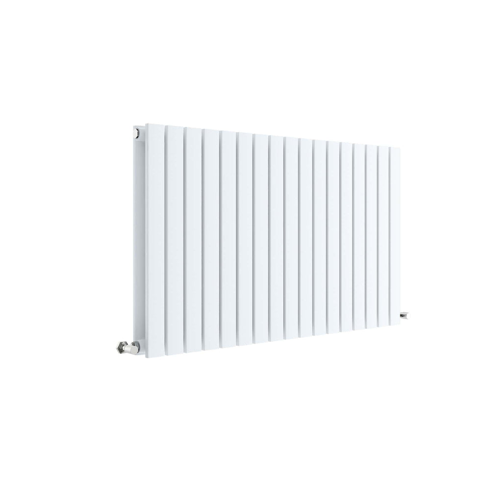 Modern white vertical panel radiator for contemporary bathroom heating, featuring durable plated steel construction and wall-mounting fixtures. Perfect for stylish, efficient bathroom radiators.