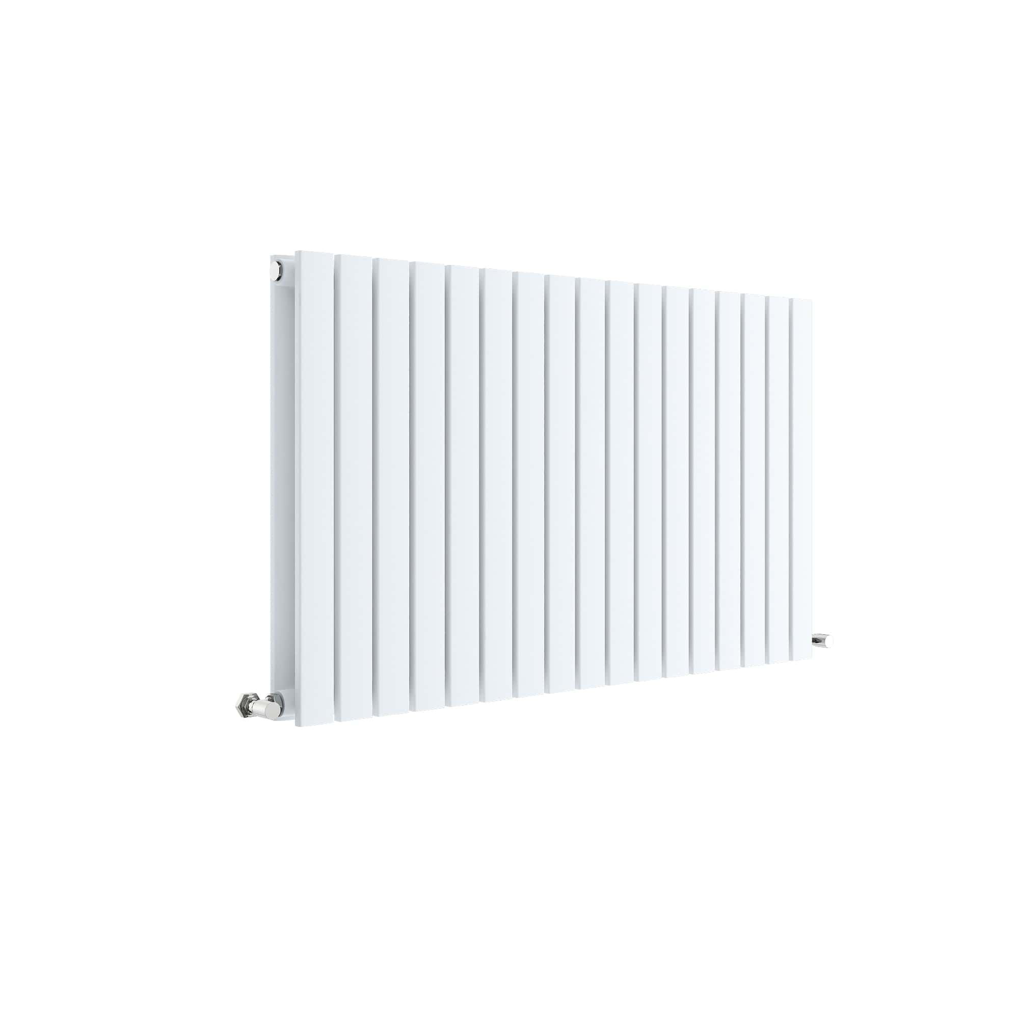 Modern white vertical panel radiator for contemporary bathroom heating, featuring durable plated steel construction and wall-mounting fixtures. Perfect for stylish, efficient bathroom radiators.